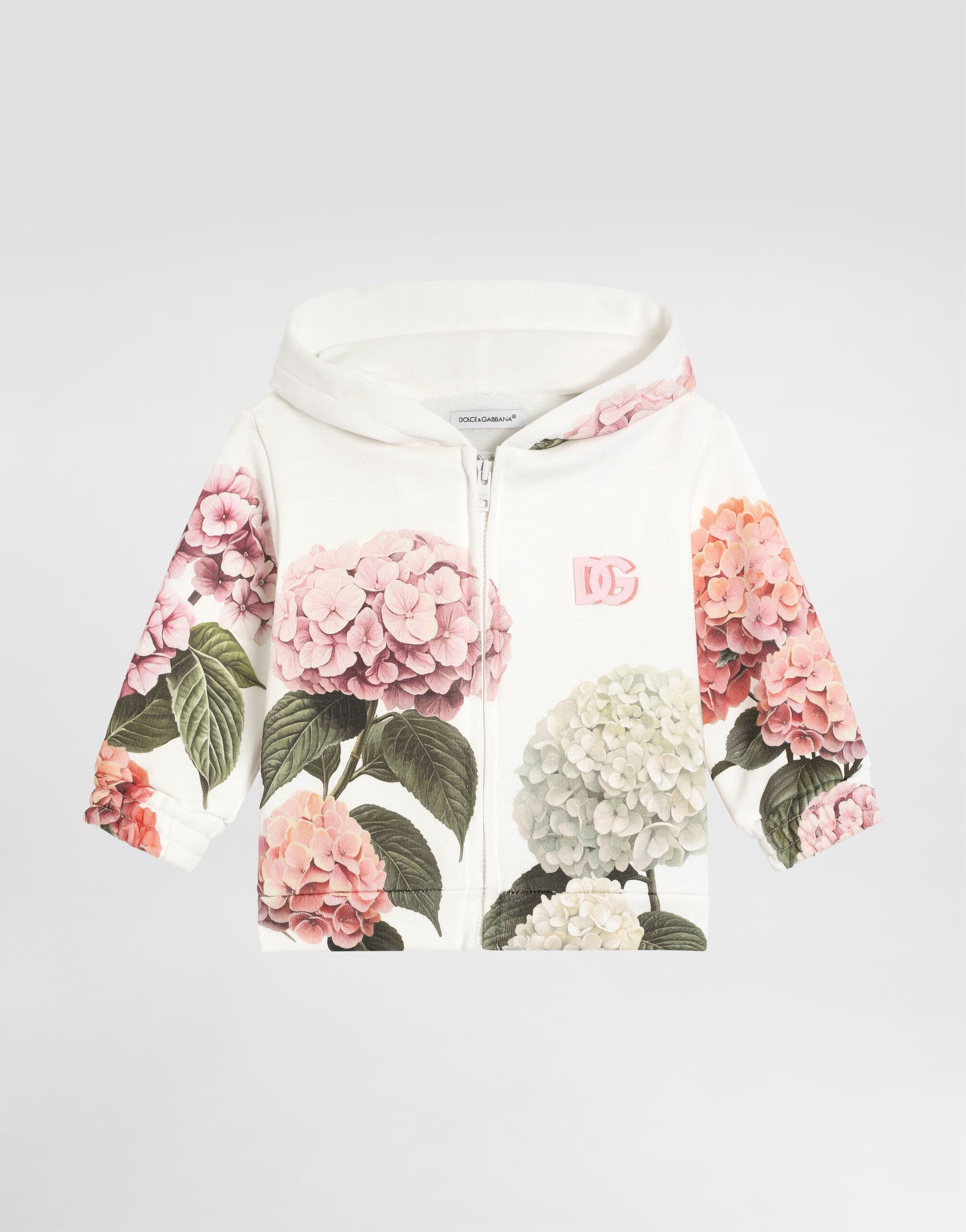 Dolce & Gabbana Kids Hooded Sweatshirt with Hydrangea Print and Patch - 1