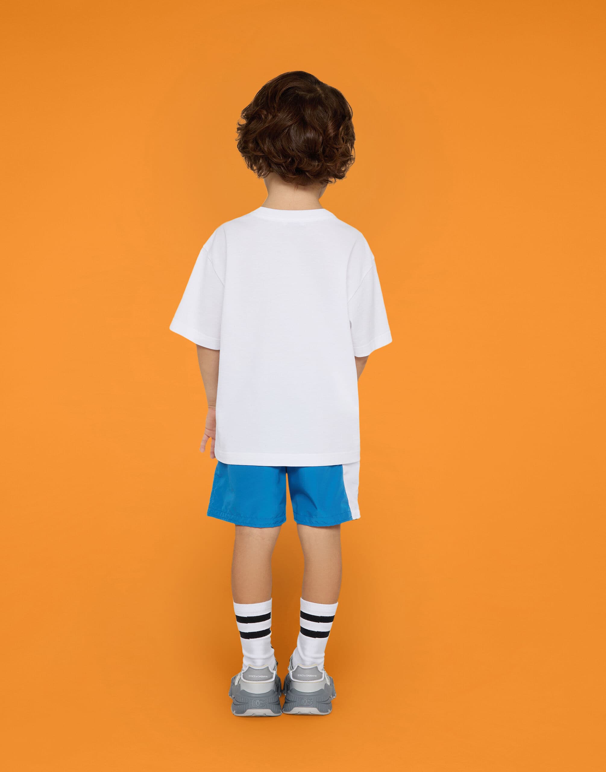 Dolce & Gabbana Kids' Nylon Swim Trunks with DG Logo Print - 4