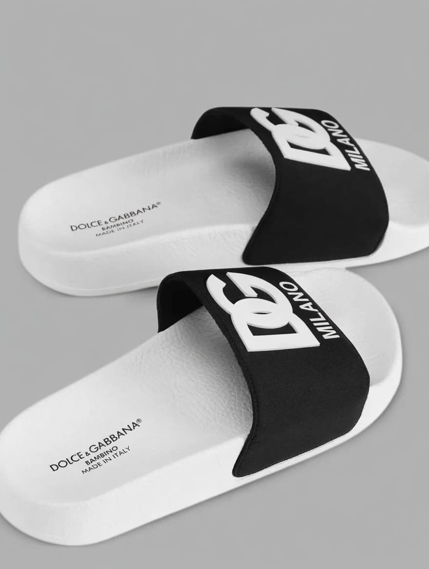 Dolce & Gabbana Kids White Slides with DG Milano Logo - 3
