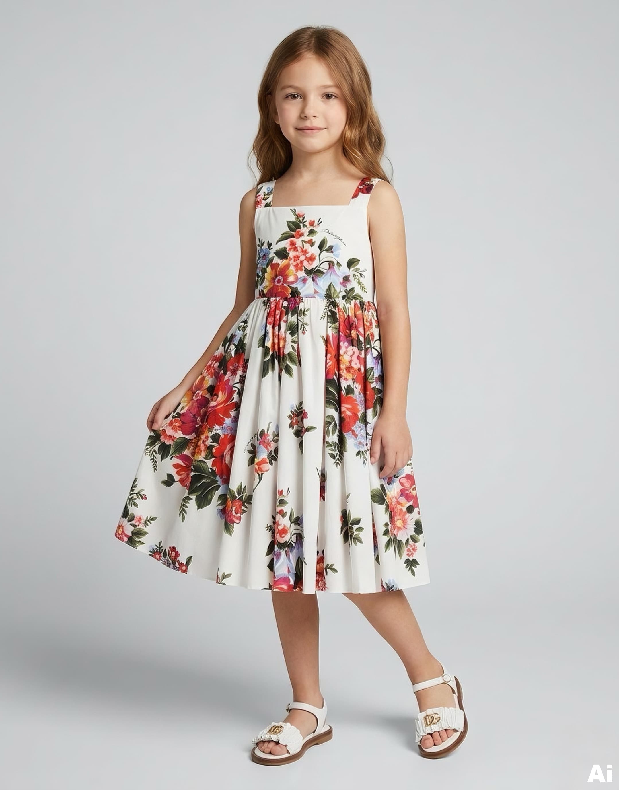 Dolce & Gabbana Kids Flower Bouquet Print Poplin Dress - 2