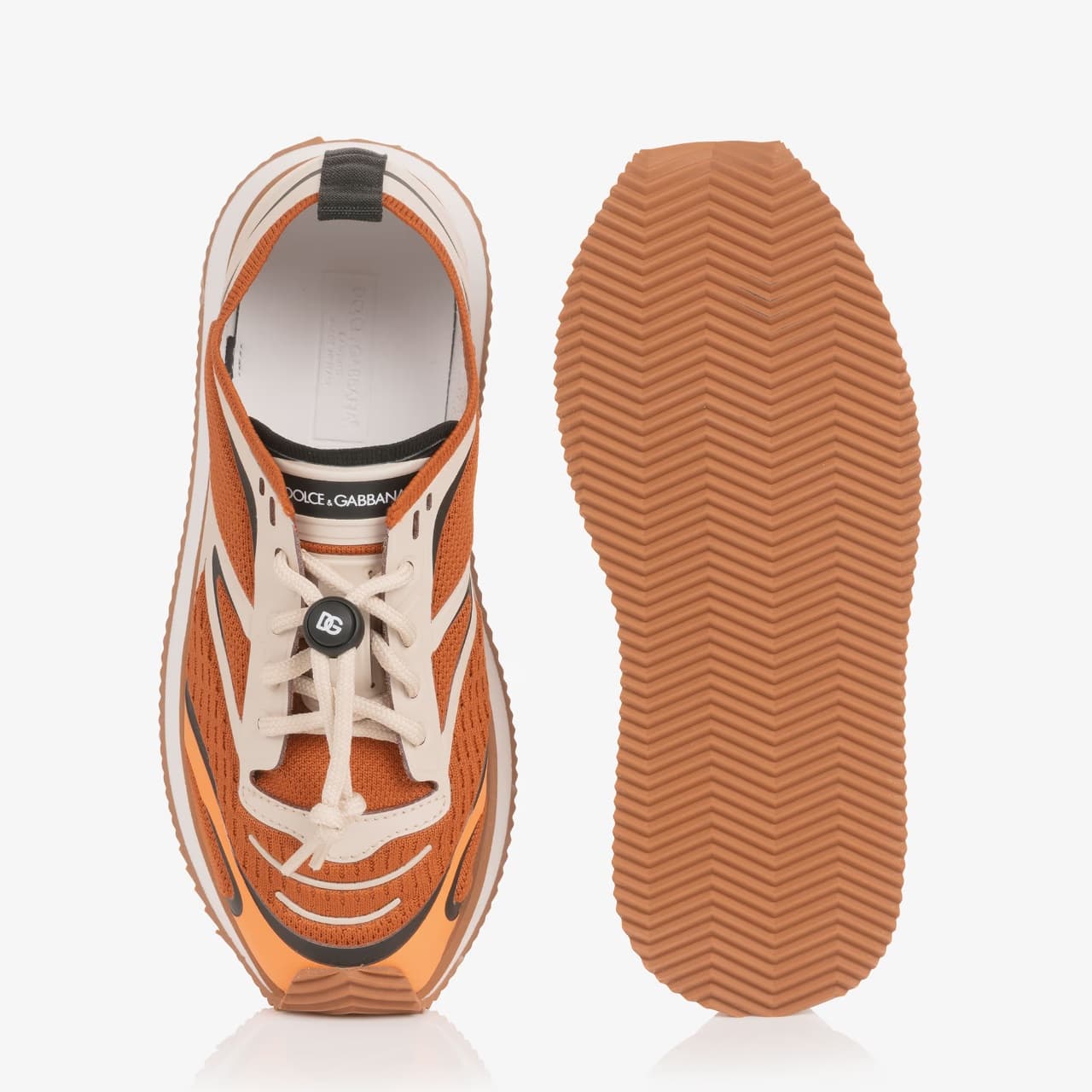 Dolce & Gabbana Kids' Orange Knit Mesh Low-Top Sneakers with DG Logo - 5