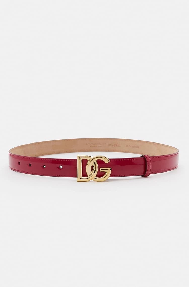 Dolce & Gabbana Kids' Patent Calfskin Belt with Gold-Tone DG Logo Buckle - 1