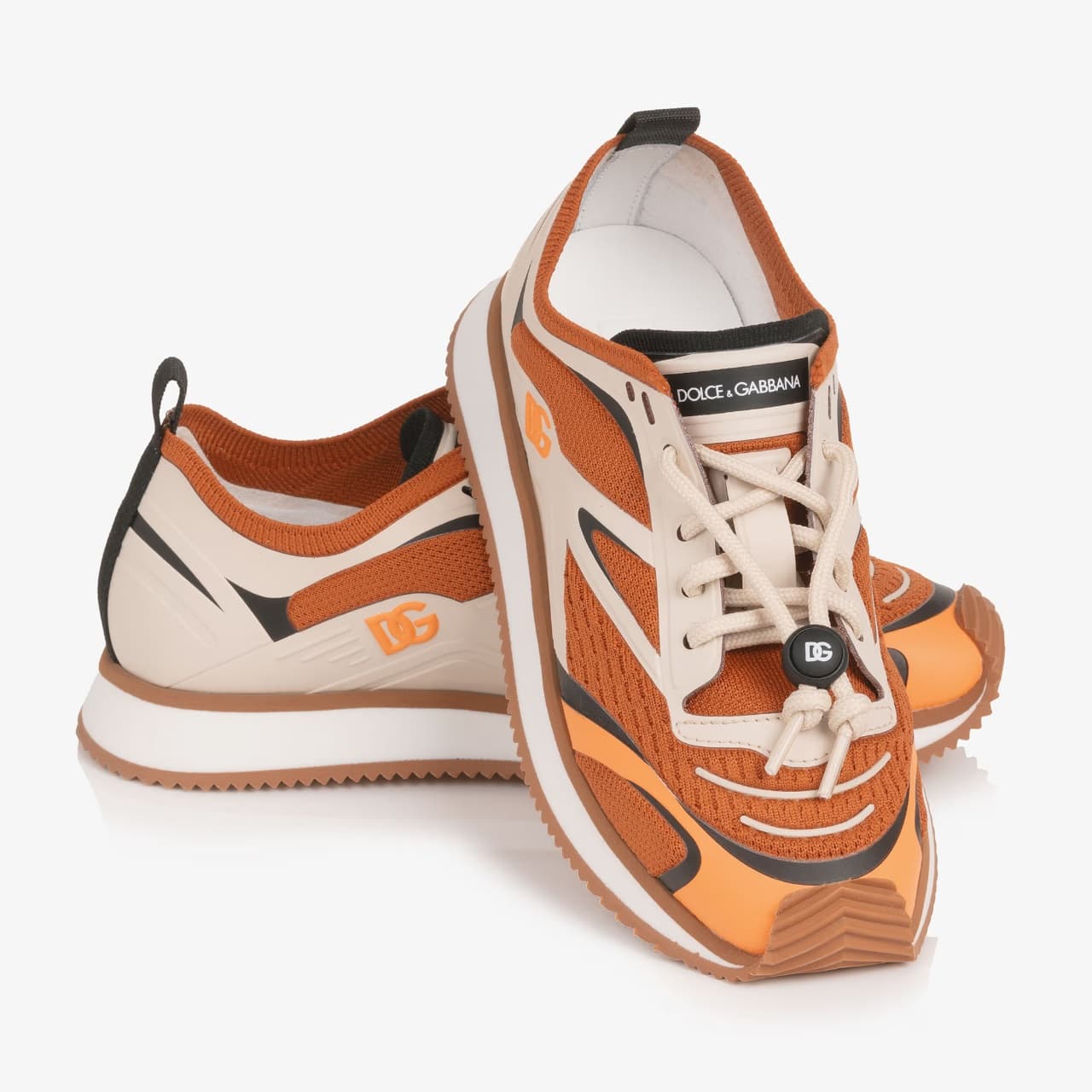 Dolce & Gabbana Kids' Orange Knit Mesh Low-Top Sneakers with DG Logo - 6