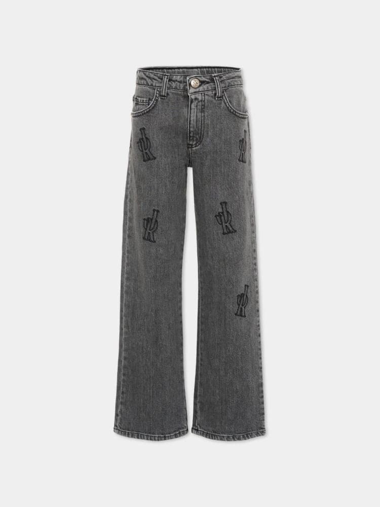 John Richmond Junior Black Denim Jeans Pariri with Logo Embroidery - 1