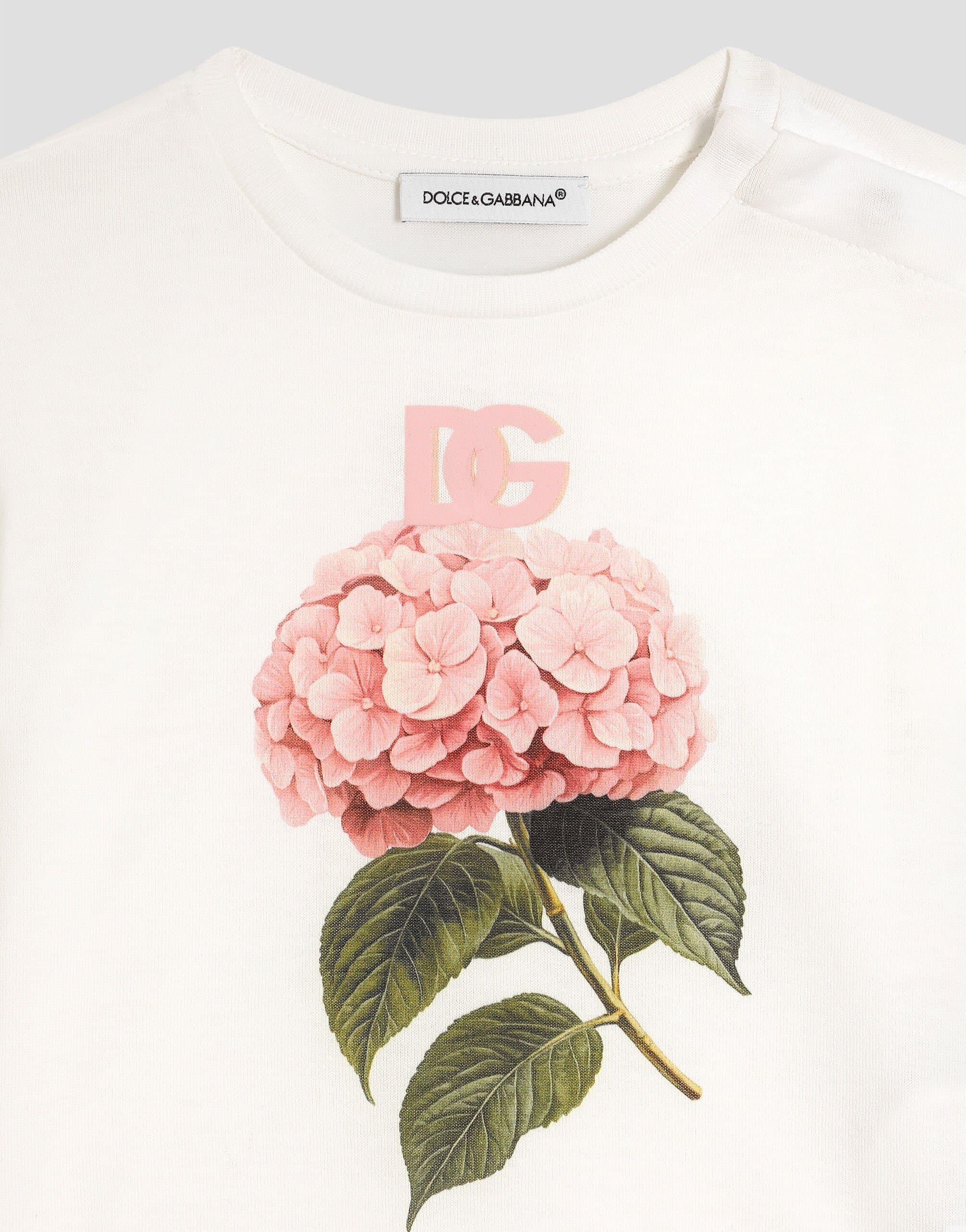 Dolce & Gabbana Kids' Jersey T-Shirt with Hydrangea Print - 3