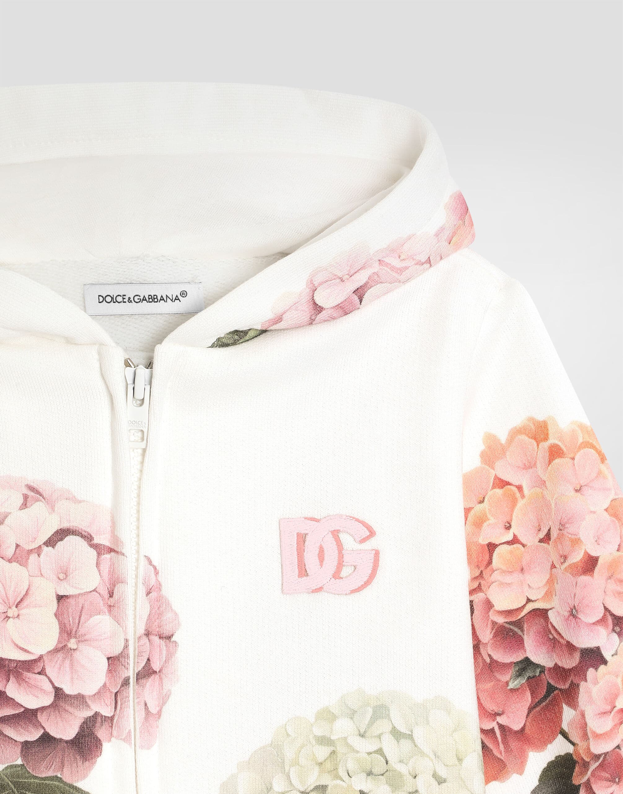 Dolce & Gabbana Kids Hooded Sweatshirt with Hydrangea Print and Patch - 3