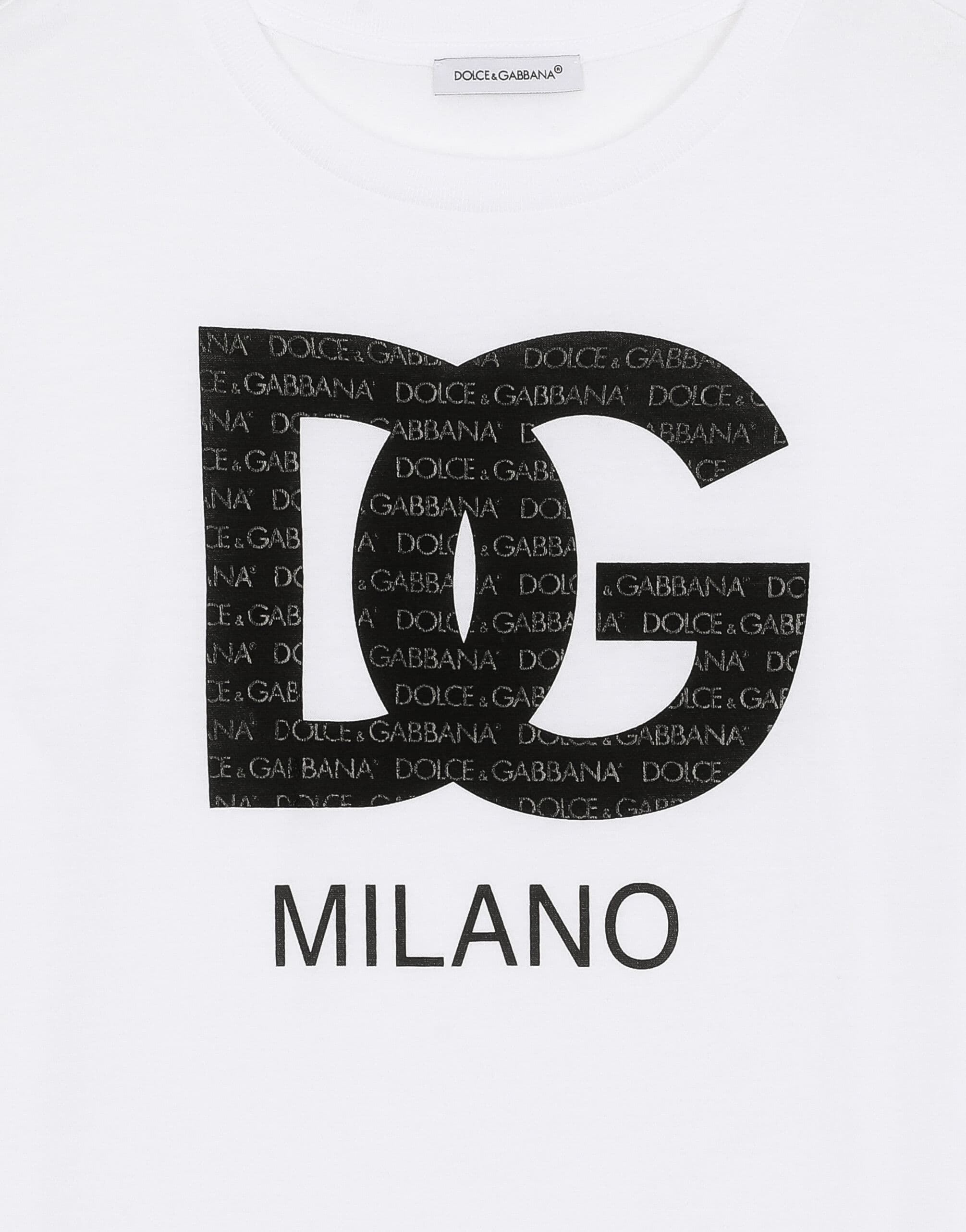 Dolce & Gabbana Kids Kids' Jersey T-Shirt with Waxed DG Milano Logo Print - 4