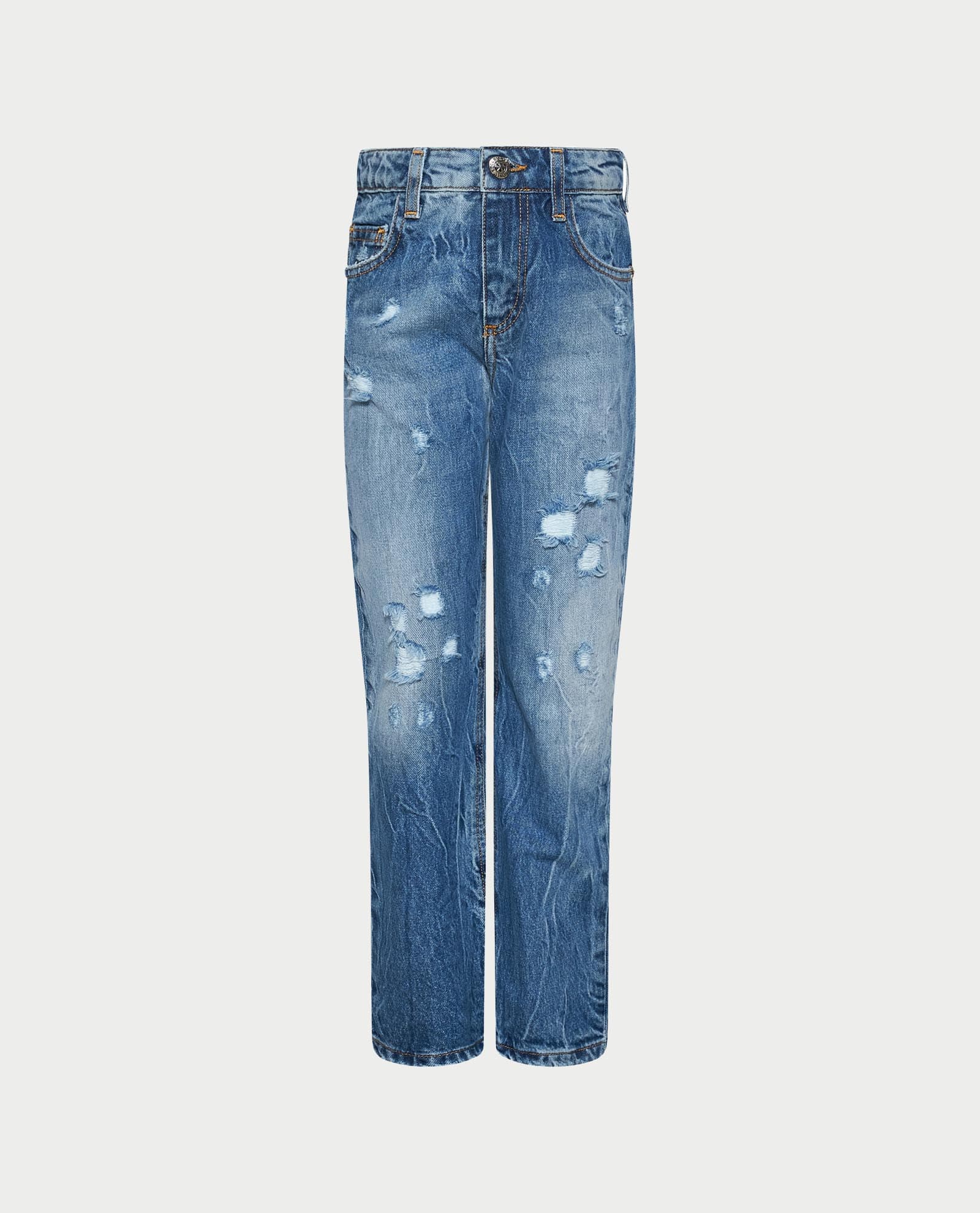 John Richmond Junior Light Blue Distressed Jeans Sailu with Maxi Logo  - 1
