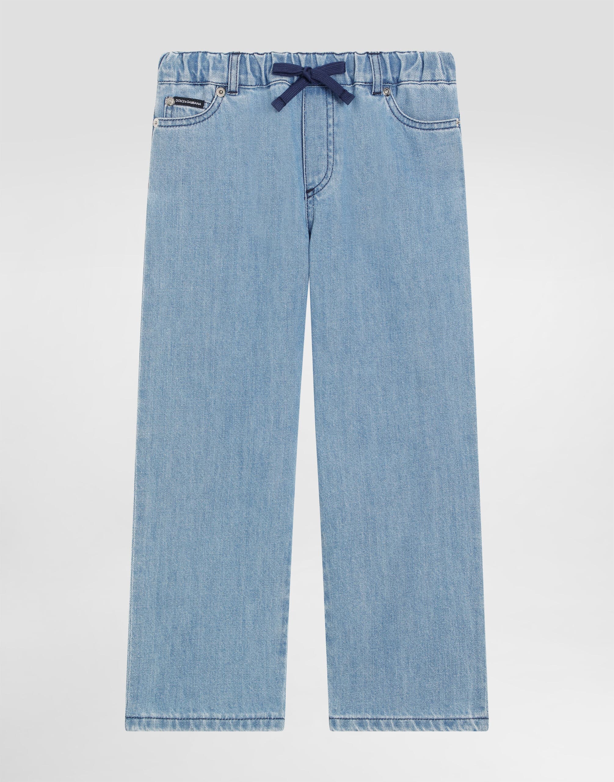 Dolce & Gabbana Kids Blue 5-Pocket Denim Trousers with Logo Plaque - 1