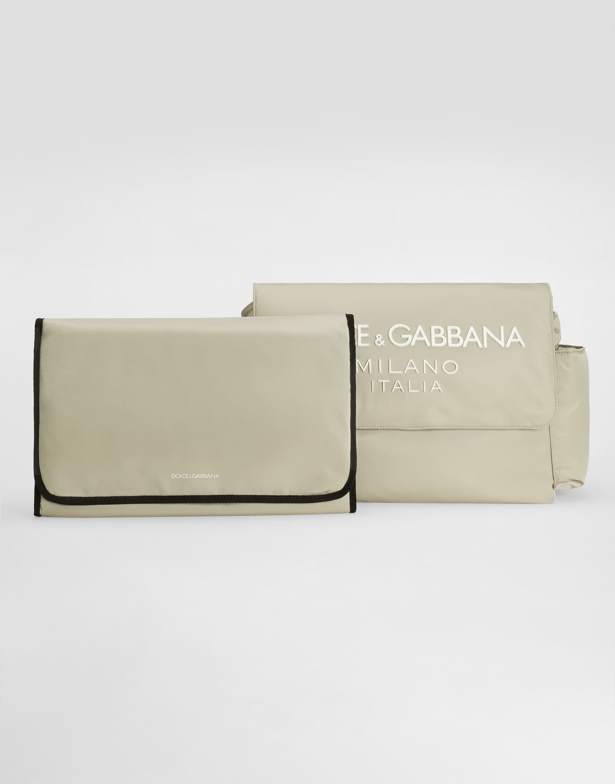 Dolce & Gabbana Kids Nylon Changing Mat Bag with Rubberized Dolce&Gabbana Logo Beige - 7