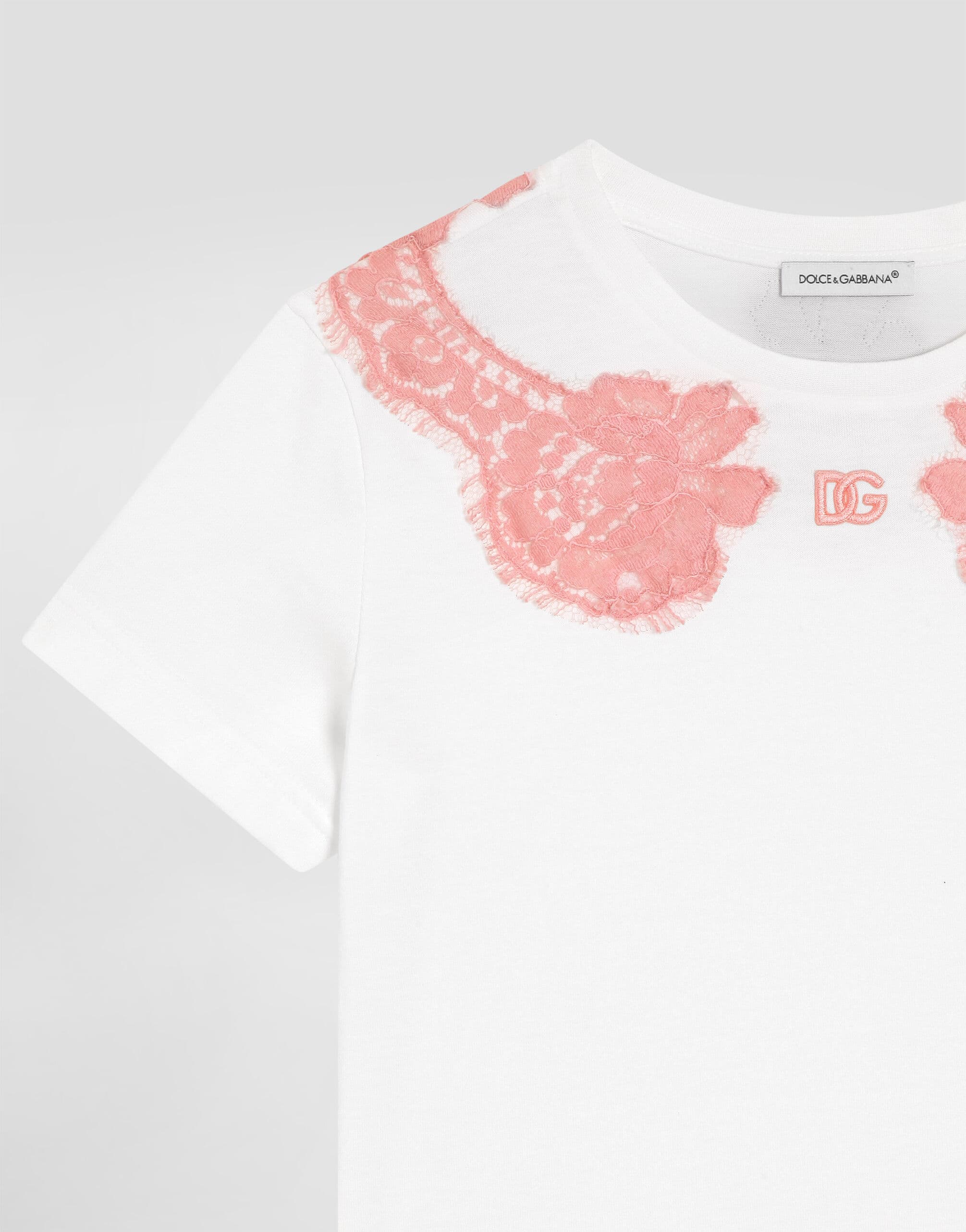 Dolce & Gabbana Kids Jersey T-Shirt with Lace and DG Embroidery - 3