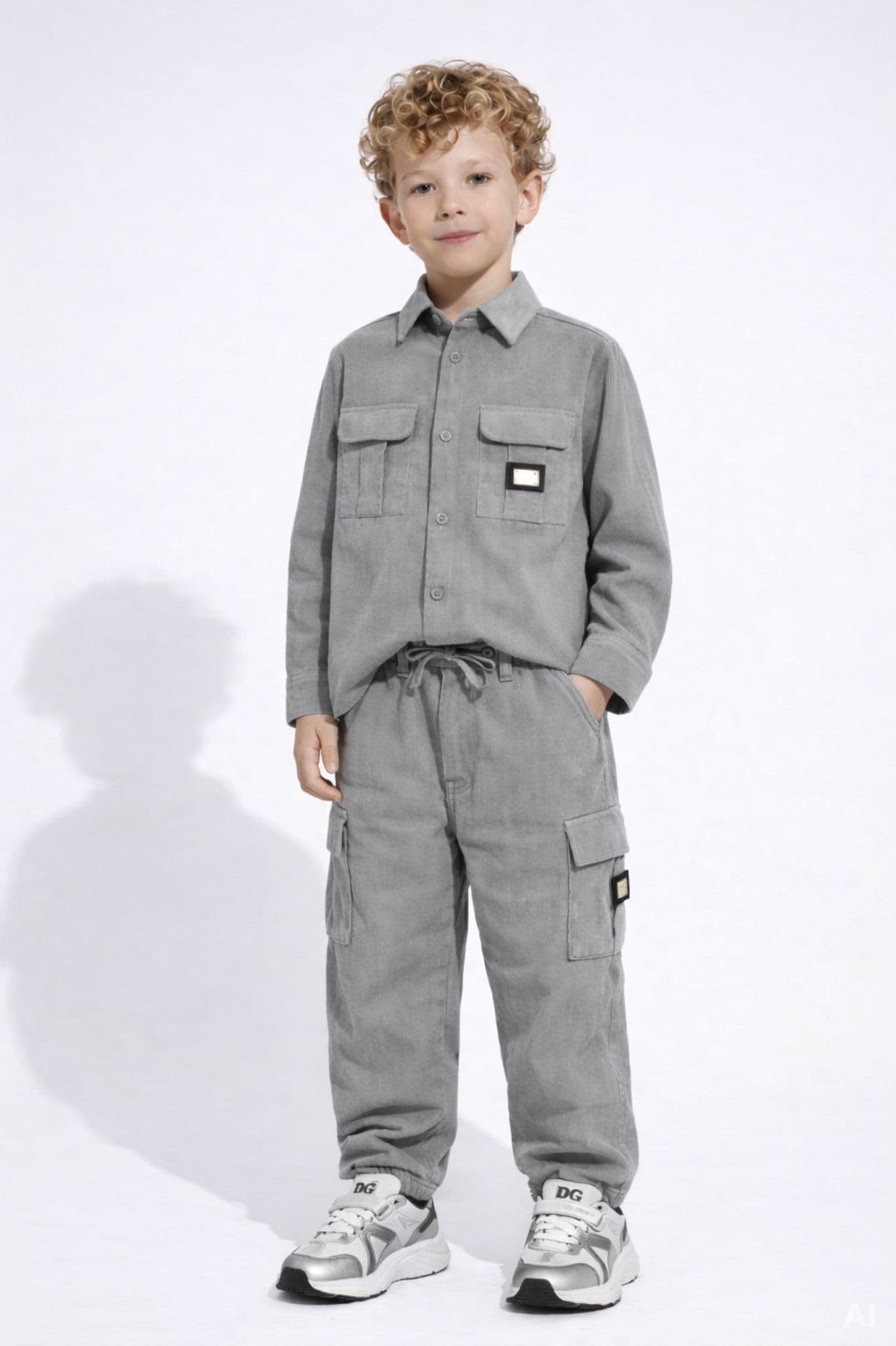 Dolce & Gabbana Kids long-sleeved grey corduroy shirt - 7