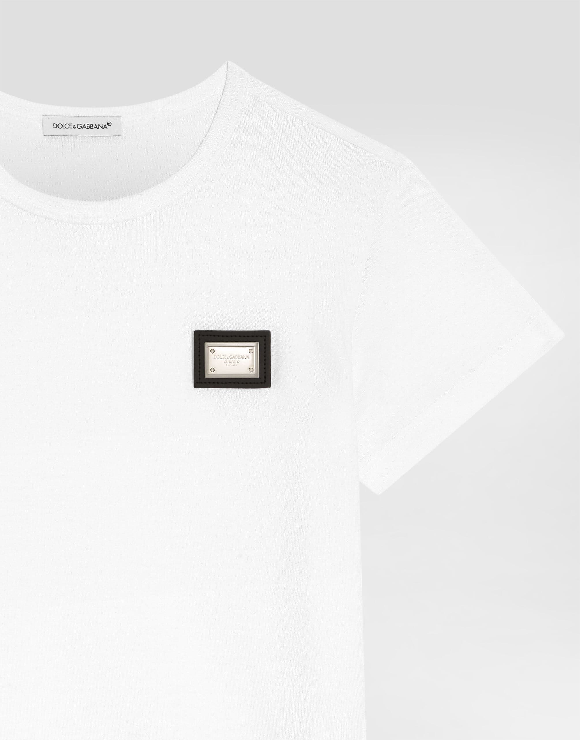 Dolce & Gabbana Kids Cotton T-Shirt with Metal Logo Plate - 3