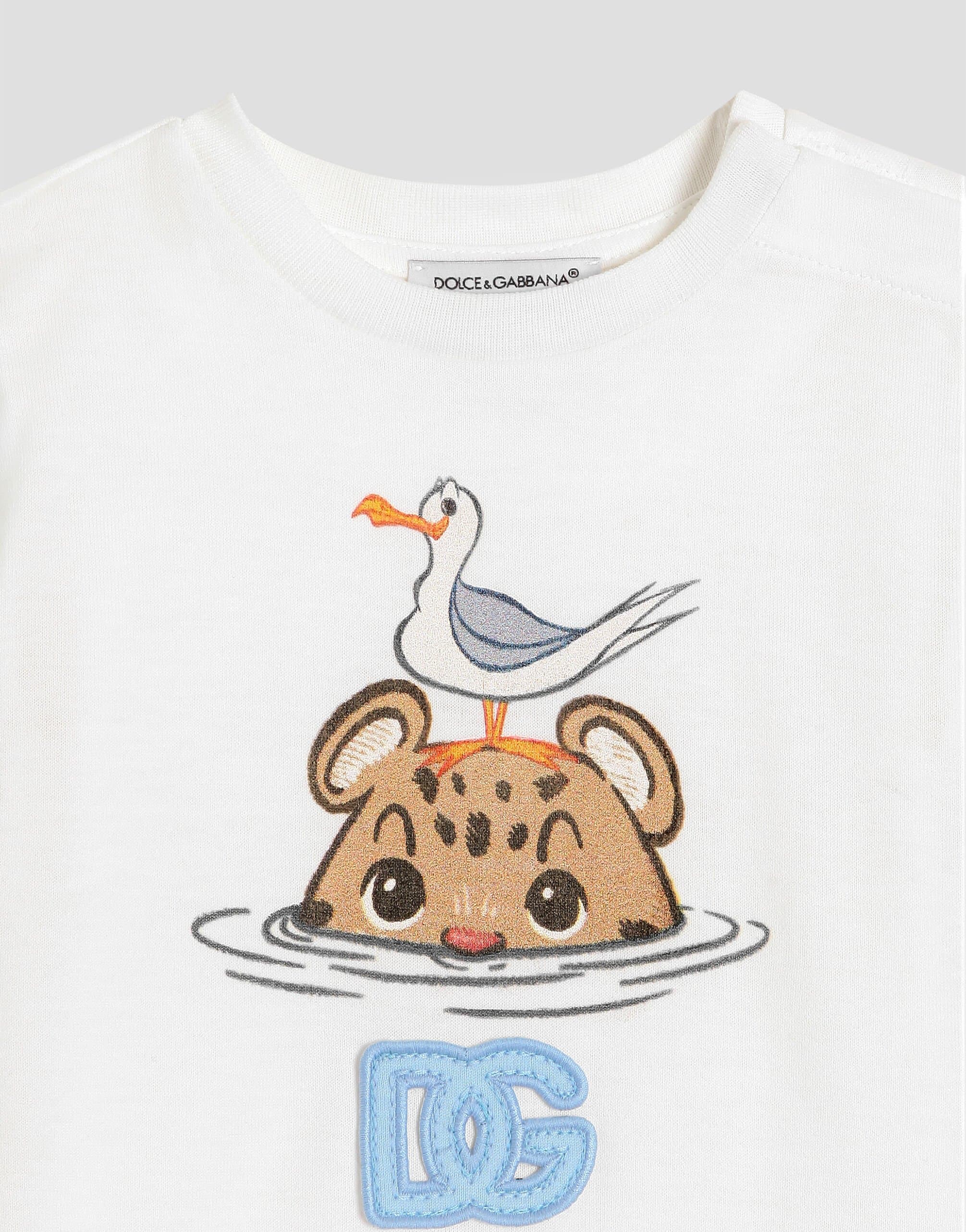 Dolce & Gabbana Kids Cotton T-Shirt with Leopard Print and DG Patch - 3