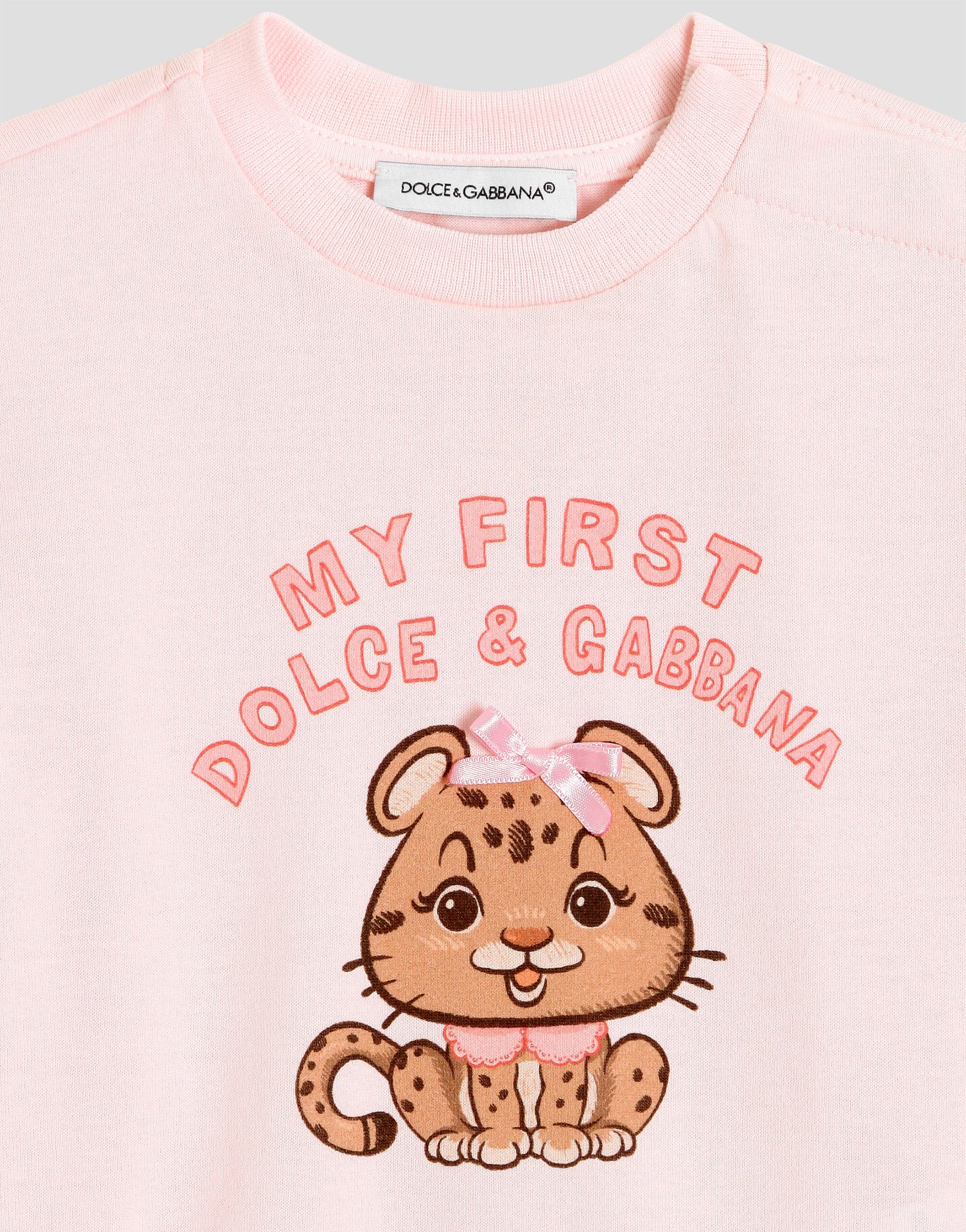 Dolce & Gabbana Kids Cotton T-Shirt with Glitter Leopard Heart Print - 3