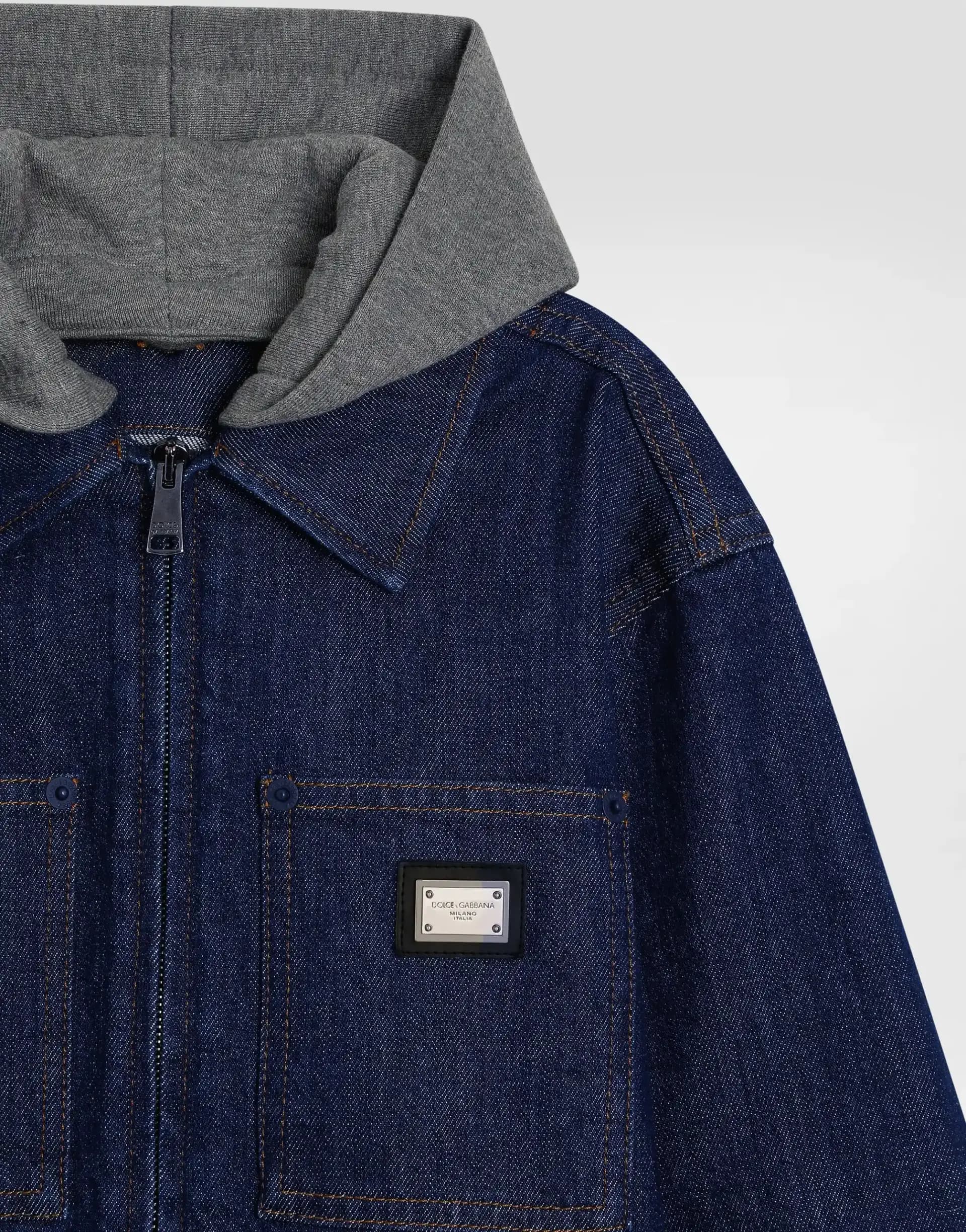 Dolce & Gabbana Kids denim bomber jacket with a hood - 5