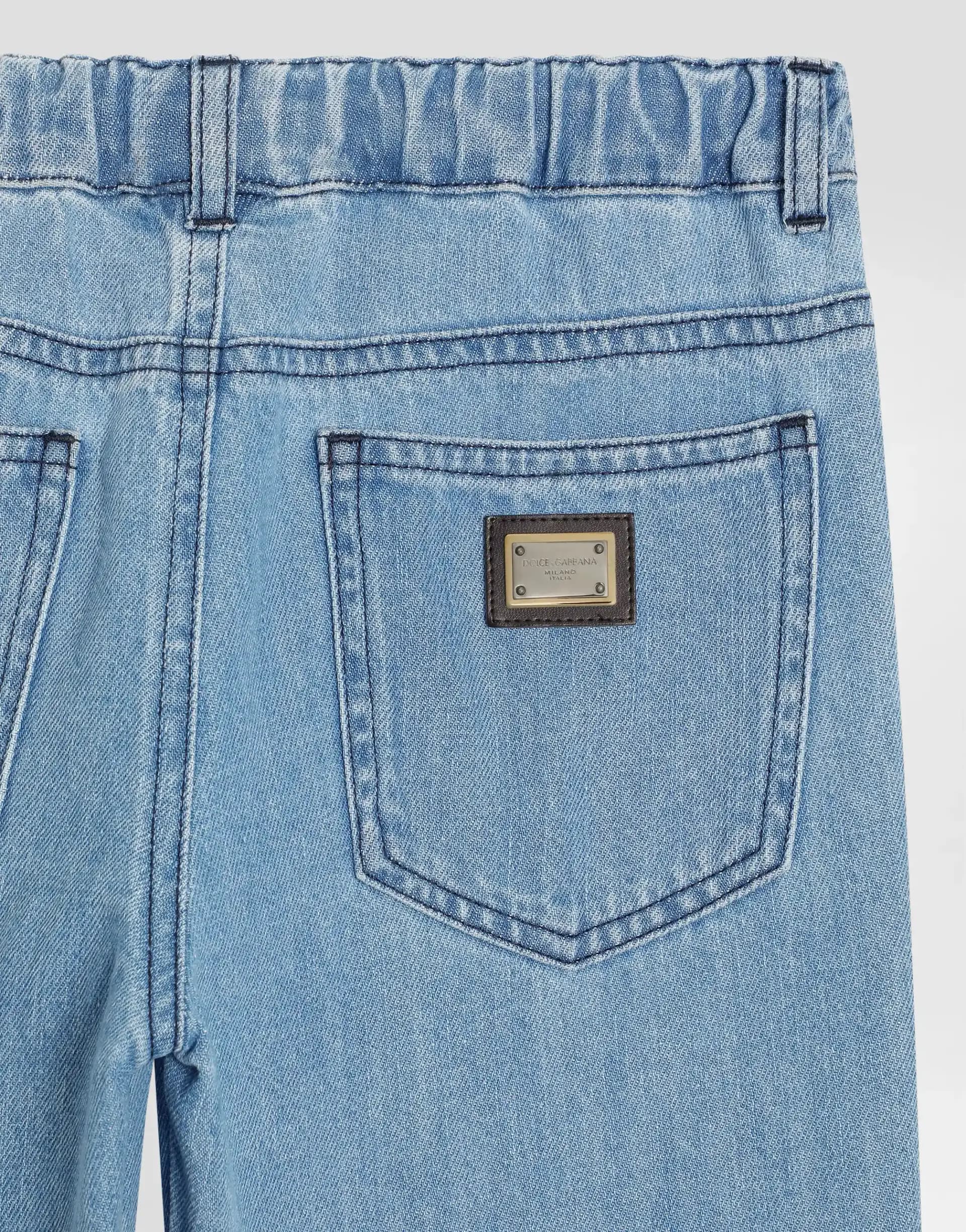 Dolce & Gabbana Kids Blue 5-Pocket Denim Trousers with Logo Plaque - 3