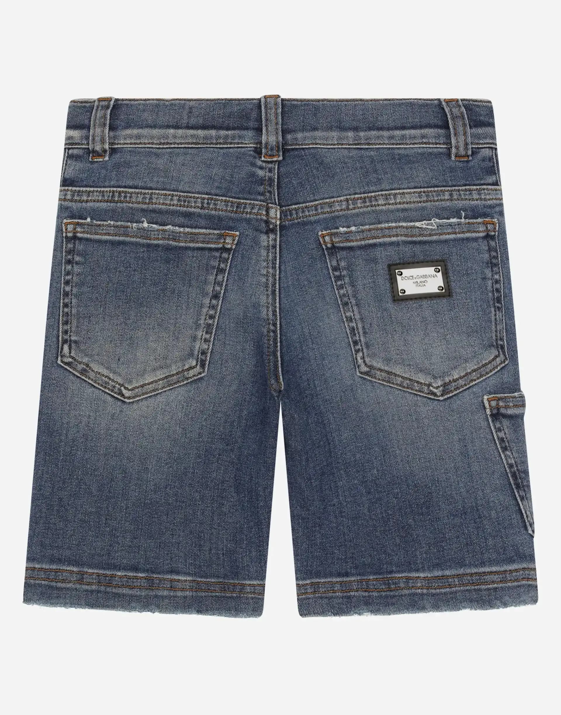 Dolce & Gabbana Kids Blue Wash Stretch Denim Bermuda shorts with pockets - 2