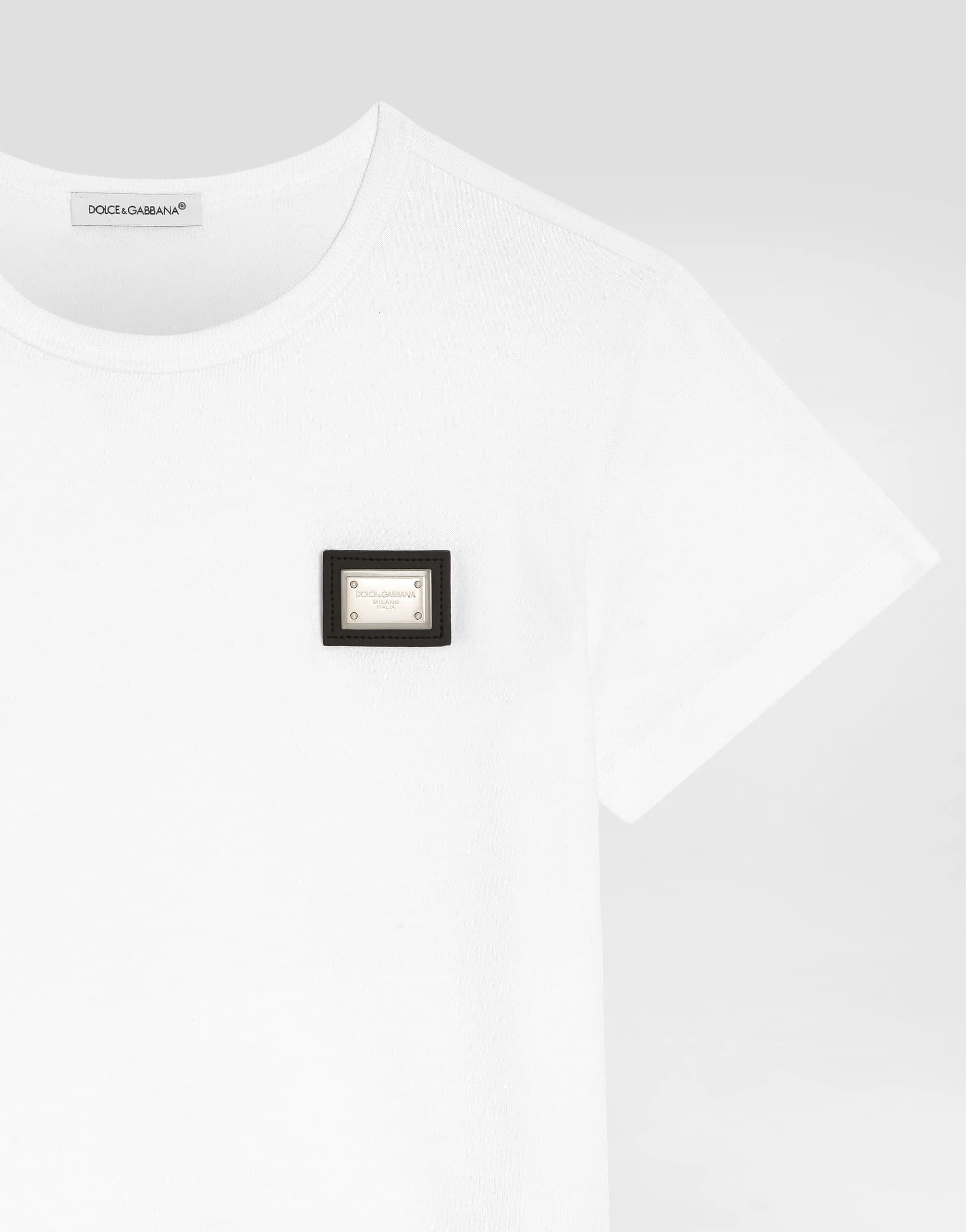 Dolce & Gabbana Kids Jersey T-Shirt with Logo Plate White - 5