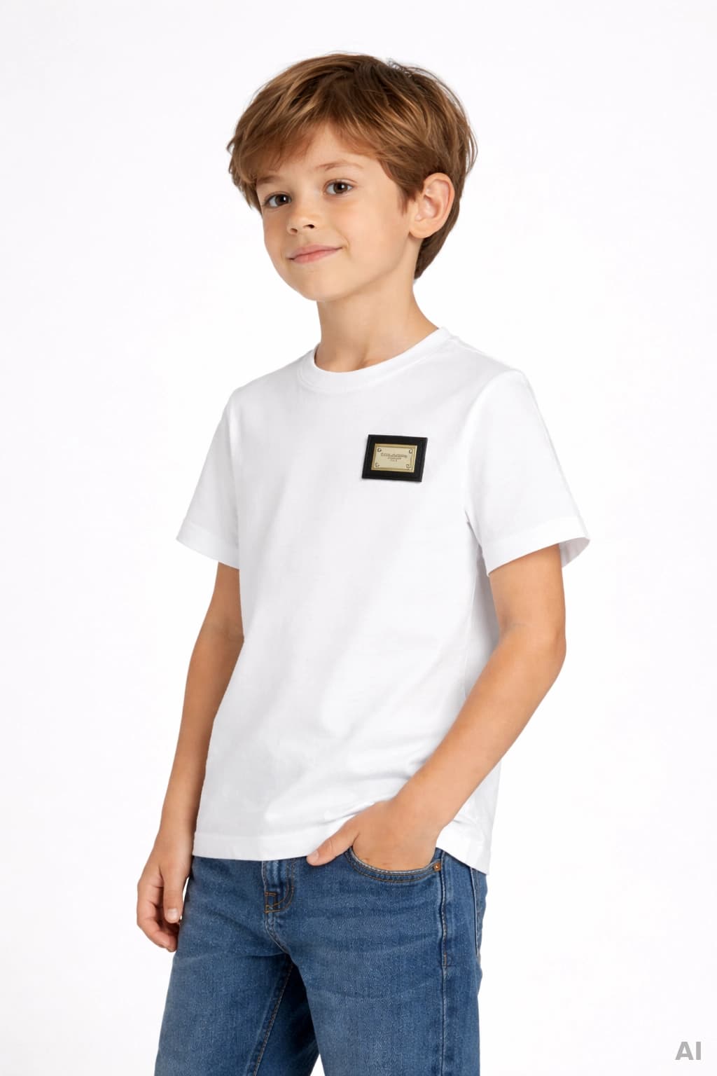 Dolce & Gabbana Kids Jersey T-Shirt with Logo Plate White - 2