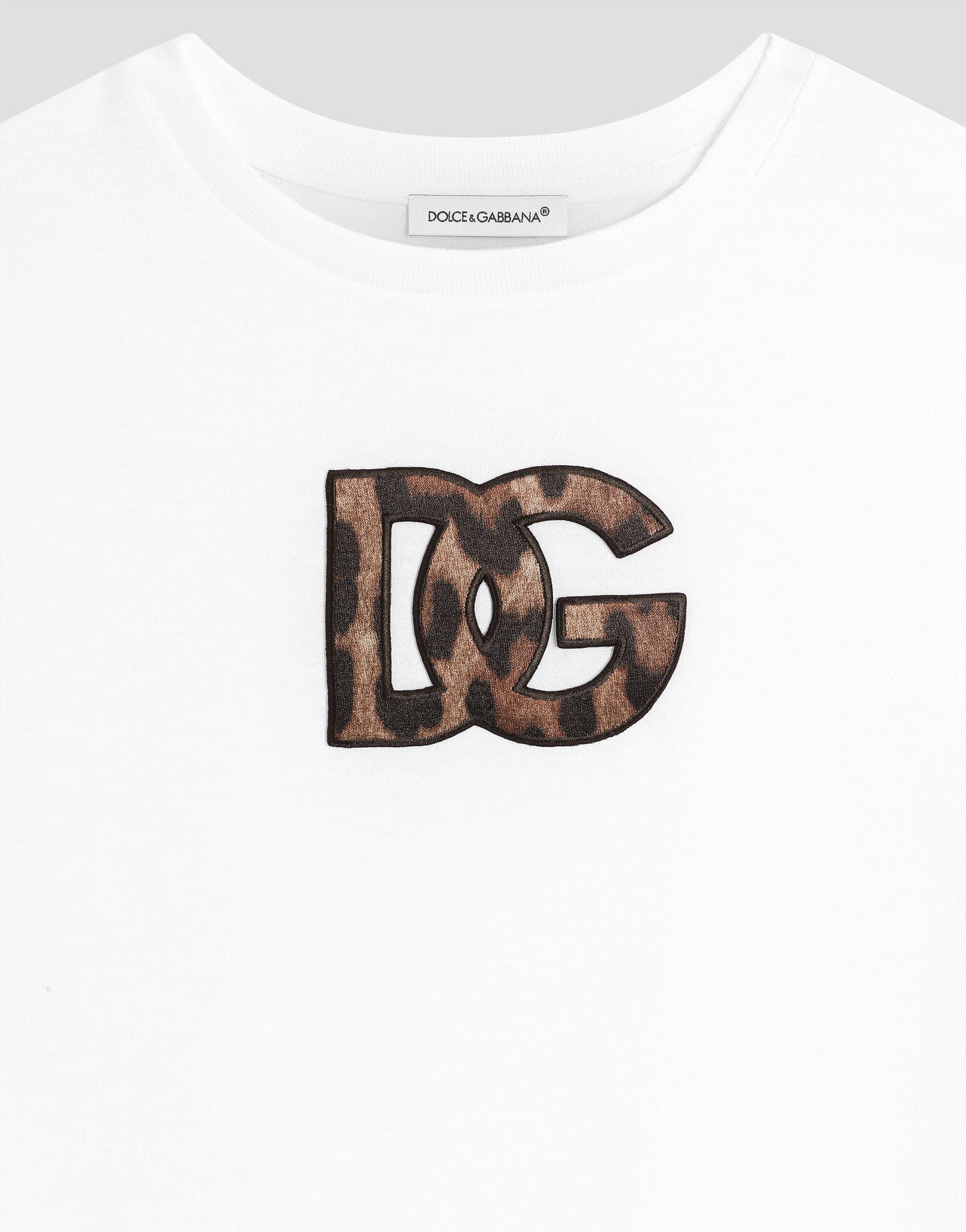 Dolce & Gabbana Kids Cotton T-Shirt with Leopard-Print DG Patch - 3