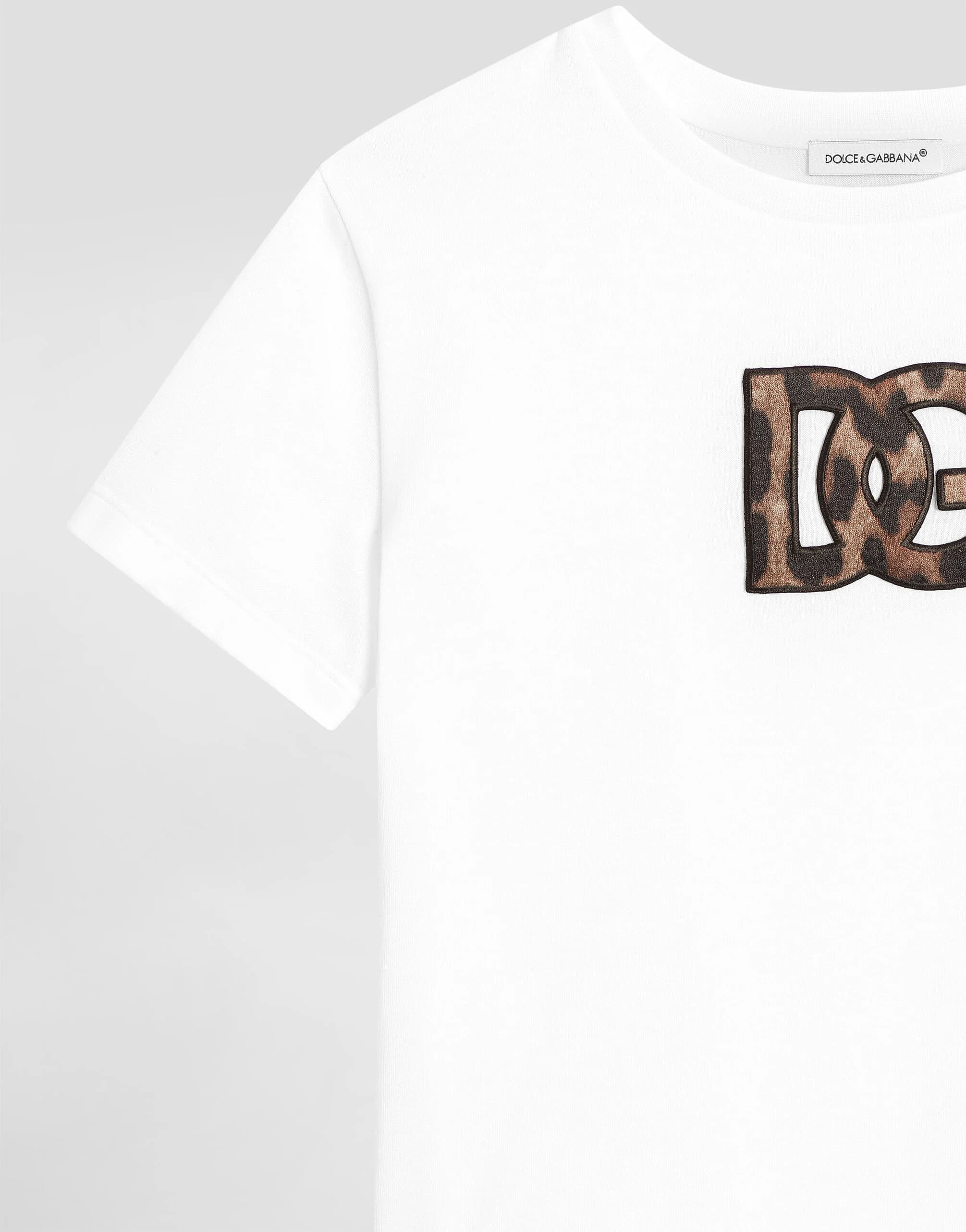 Dolce & Gabbana Kids Cotton T-Shirt with Leopard-Print DG Patch - 4