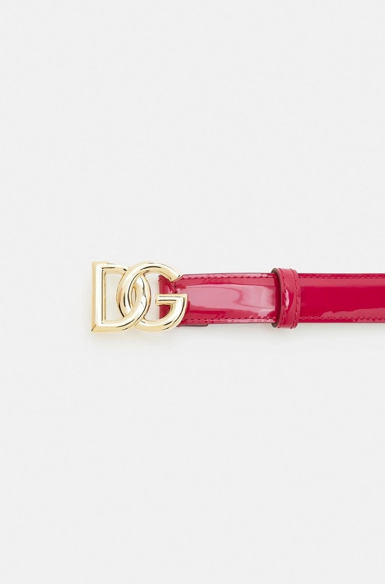 Dolce & Gabbana Kids' Patent Calfskin Belt with Gold-Tone DG Logo Buckle