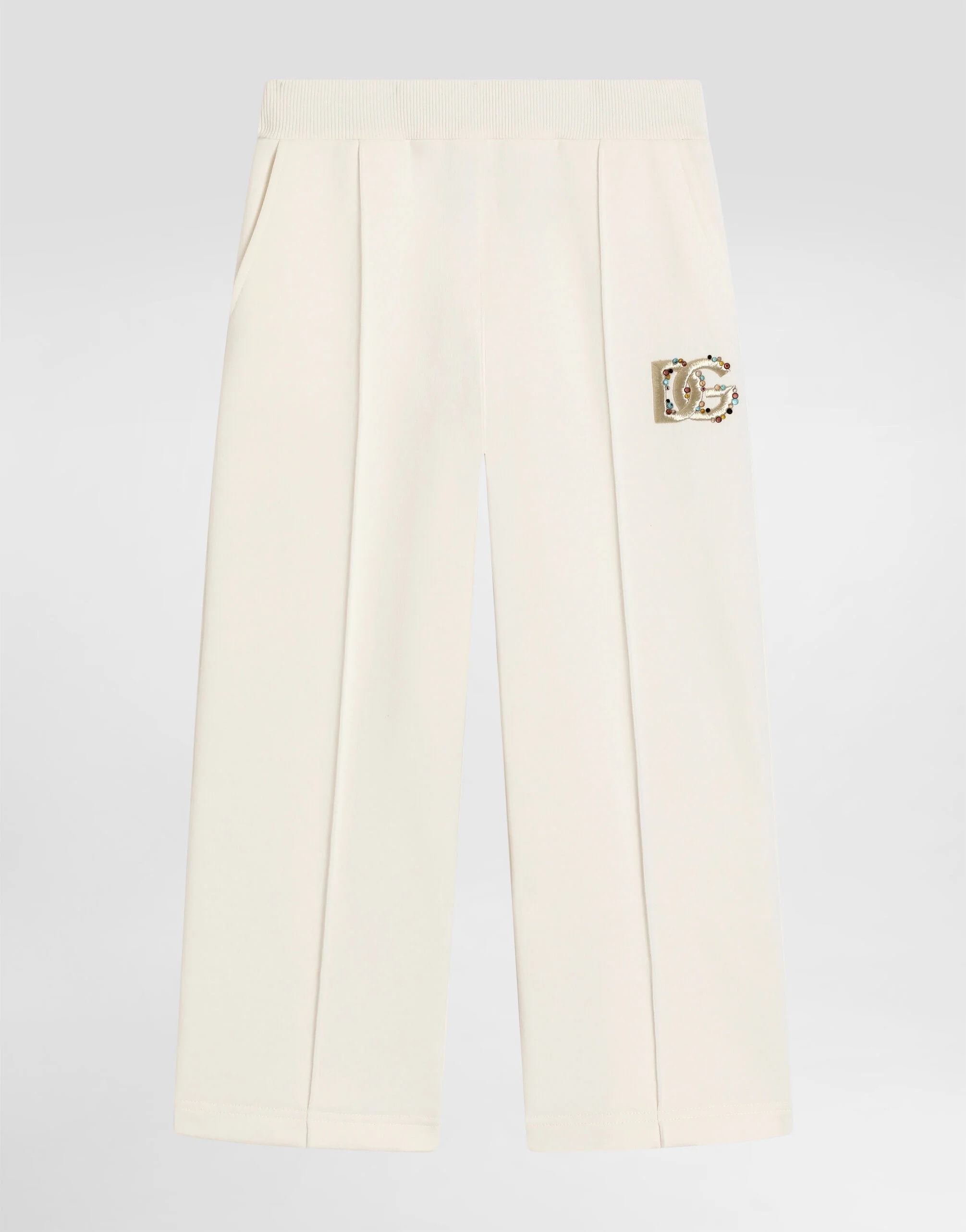 Dolce & Gabbana Kids' Fleece Trousers with DG Embroidery and Rhinestones