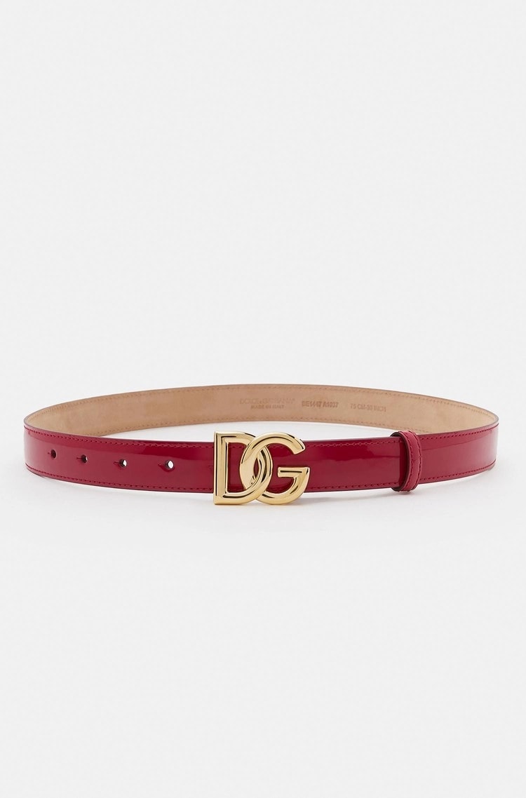 Dolce & Gabbana Kids' Patent Calfskin Belt with Gold-Tone DG Logo Buckle