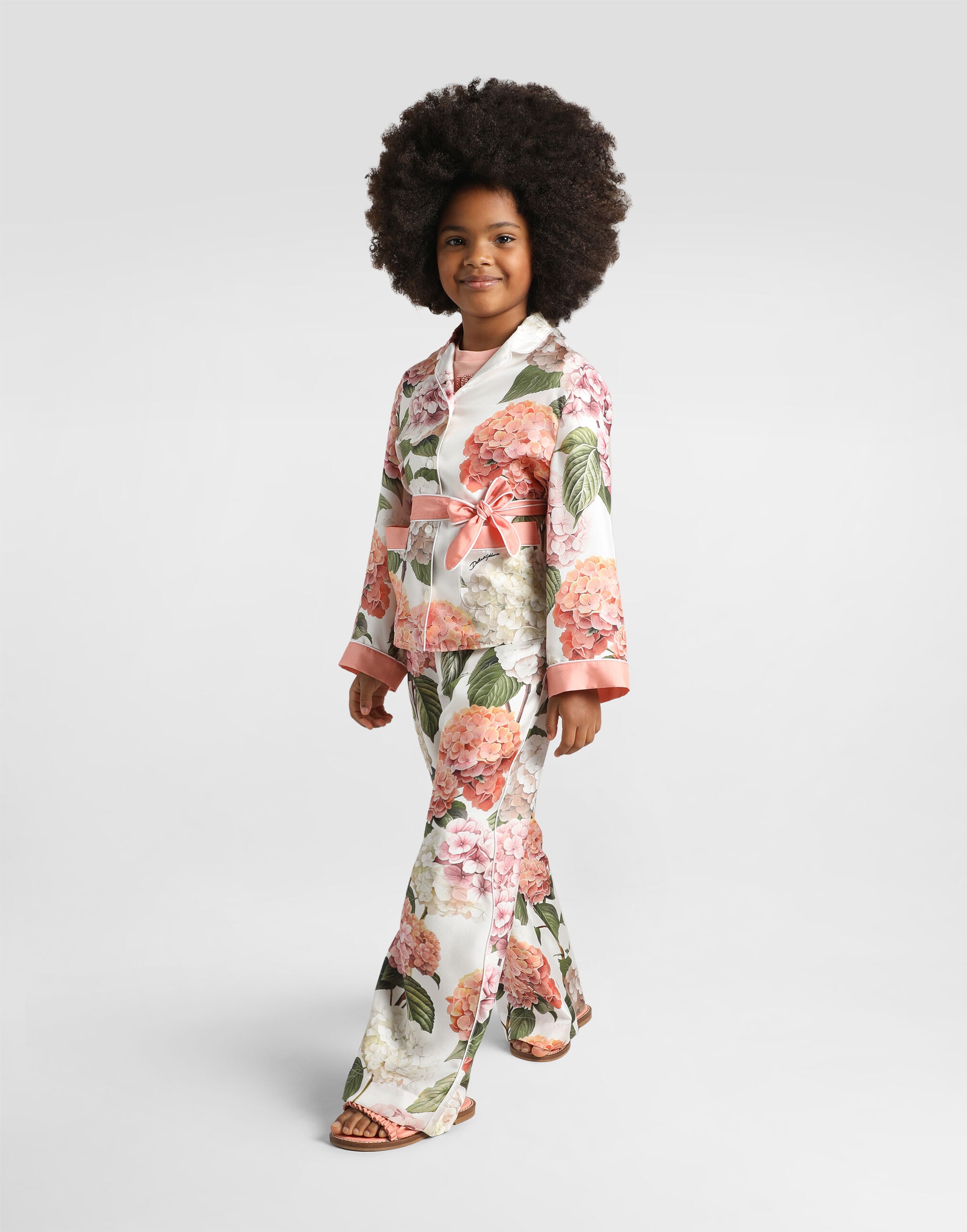 Dolce & Gabbana Kids' Hydrangea-Print Vanity Silk Twill Trousers
