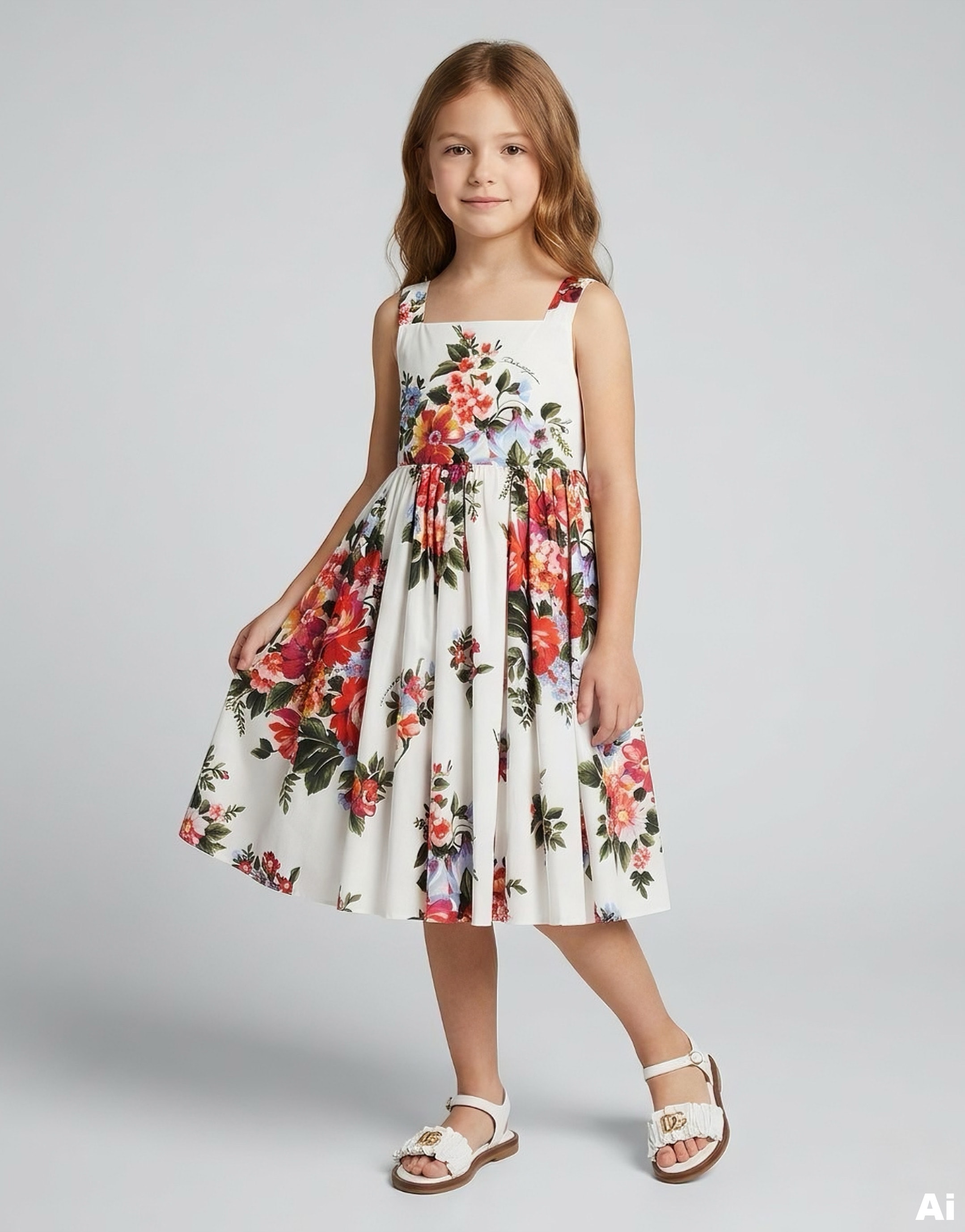 Dolce & Gabbana Kids Flower Bouquet Print Poplin Dress