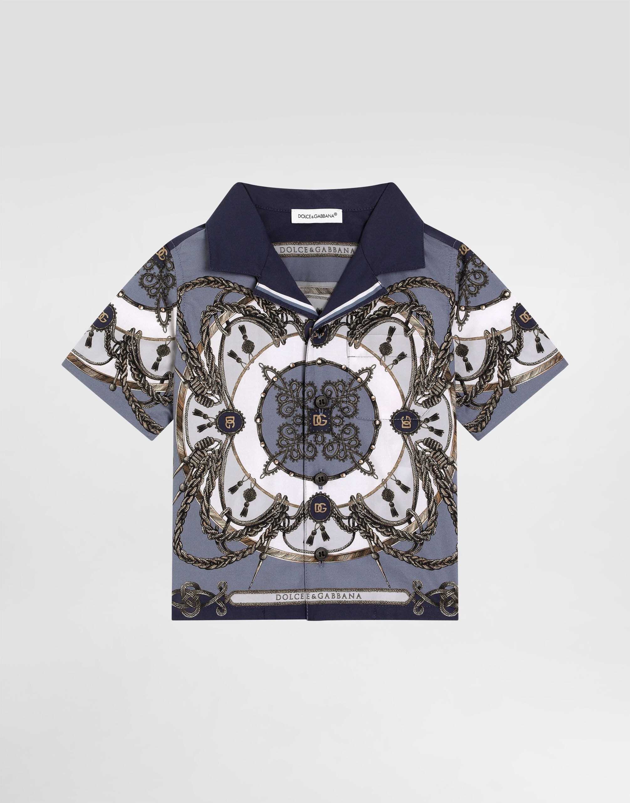 Dolce & Gabbana Kids Cargo-Print Poplin Shirt with Hawaii Collar