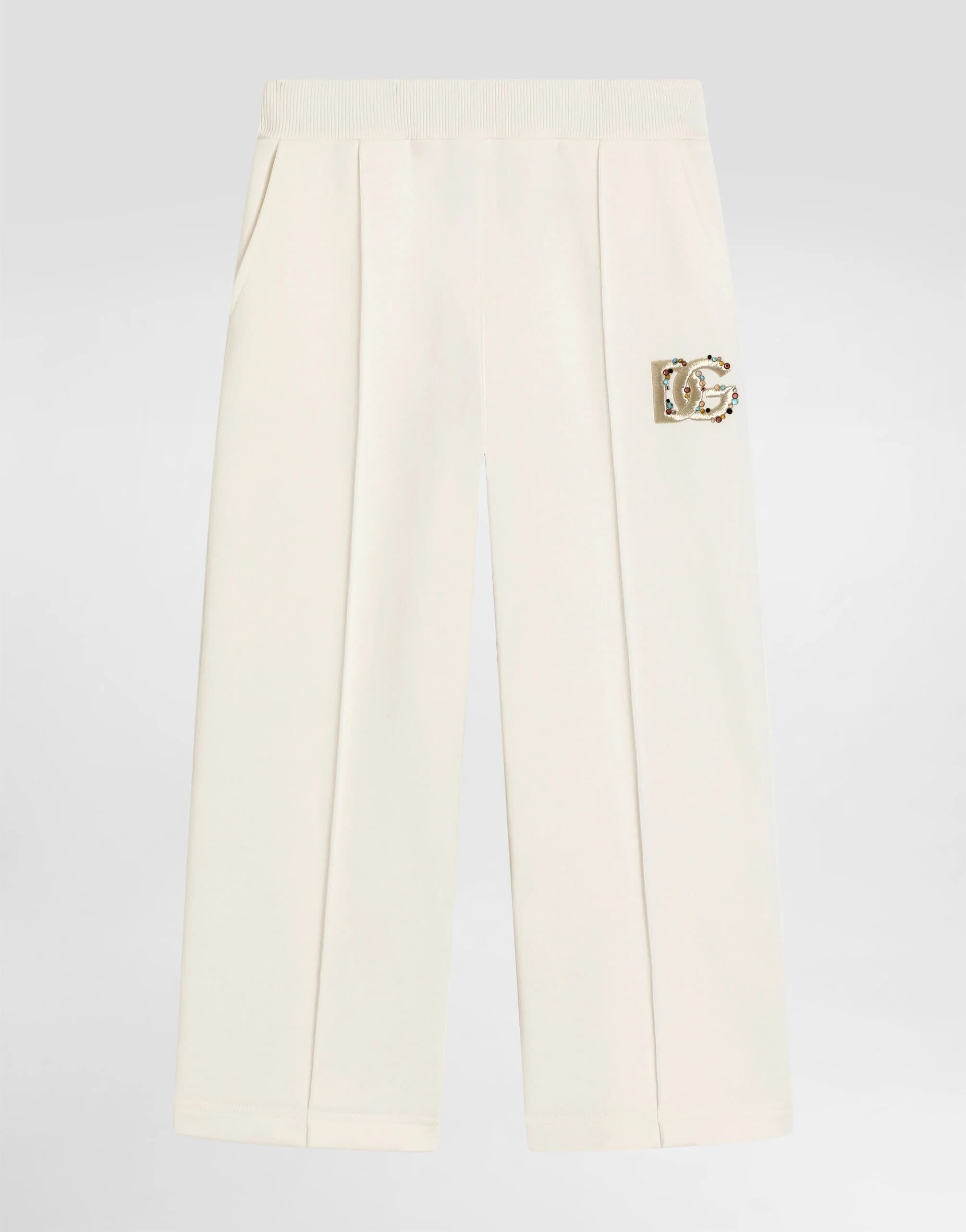 Dolce & Gabbana Kids' Fleece Trousers with DG Embroidery and Rhinestones
