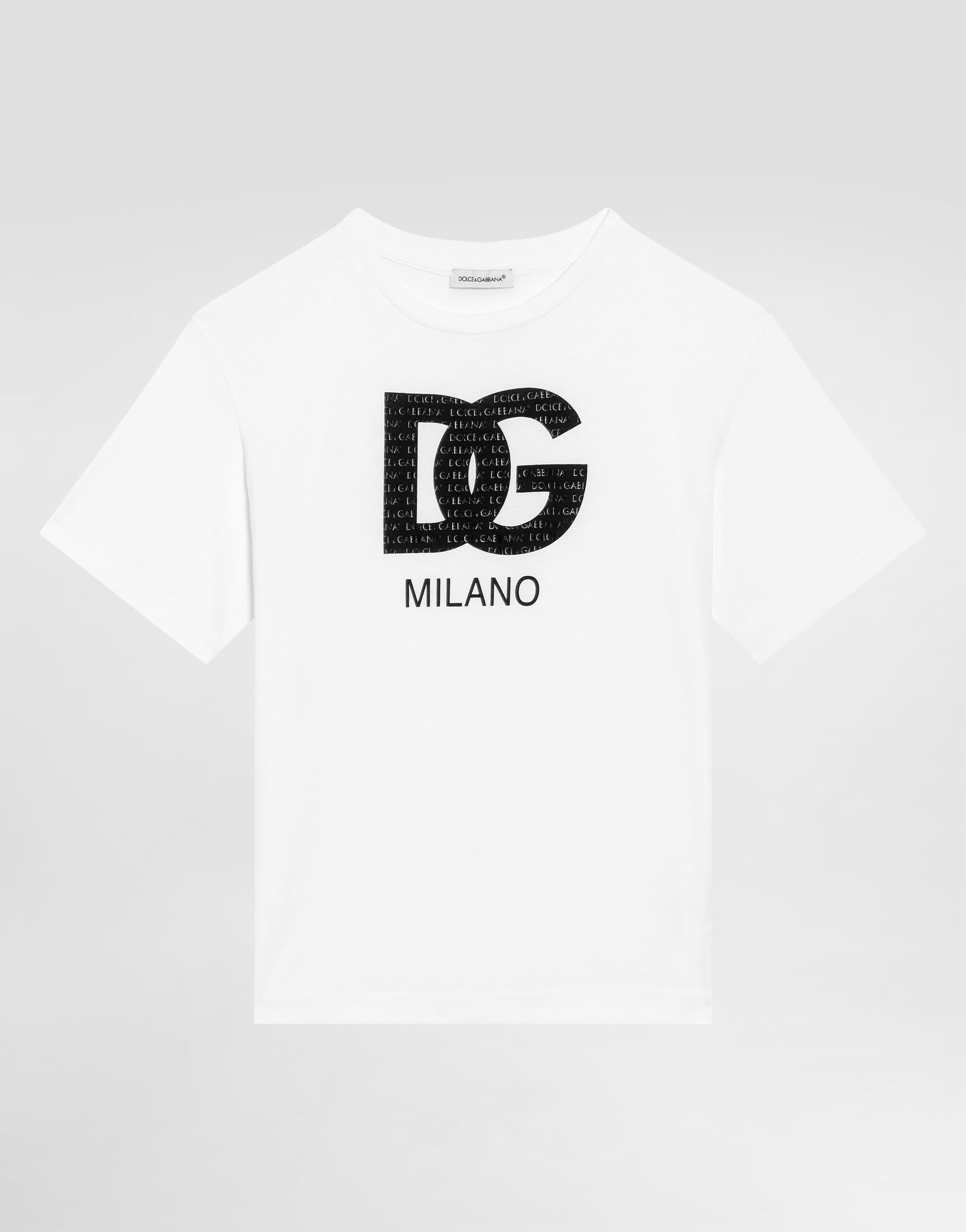 Dolce & Gabbana Kids Kids' Jersey T-Shirt with Waxed DG Milano Logo Print