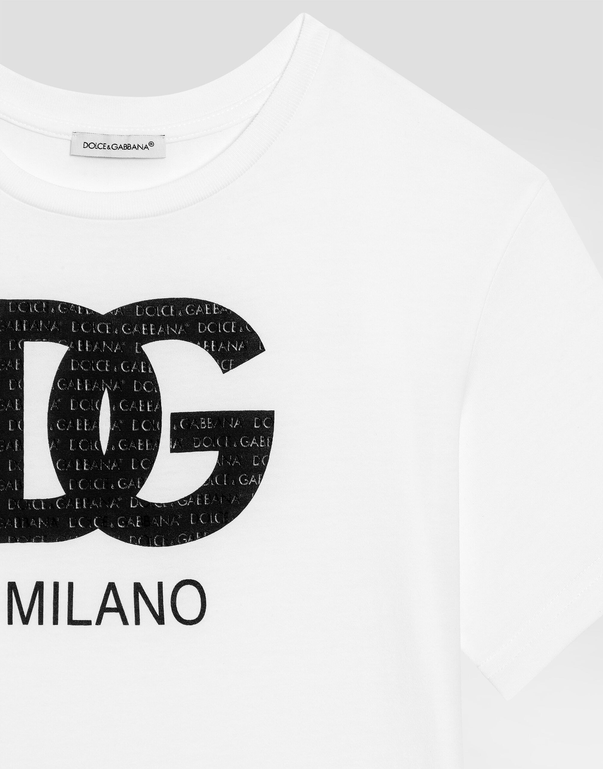 Dolce & Gabbana Kids Kids' Jersey T-Shirt with Waxed DG Milano Logo Print