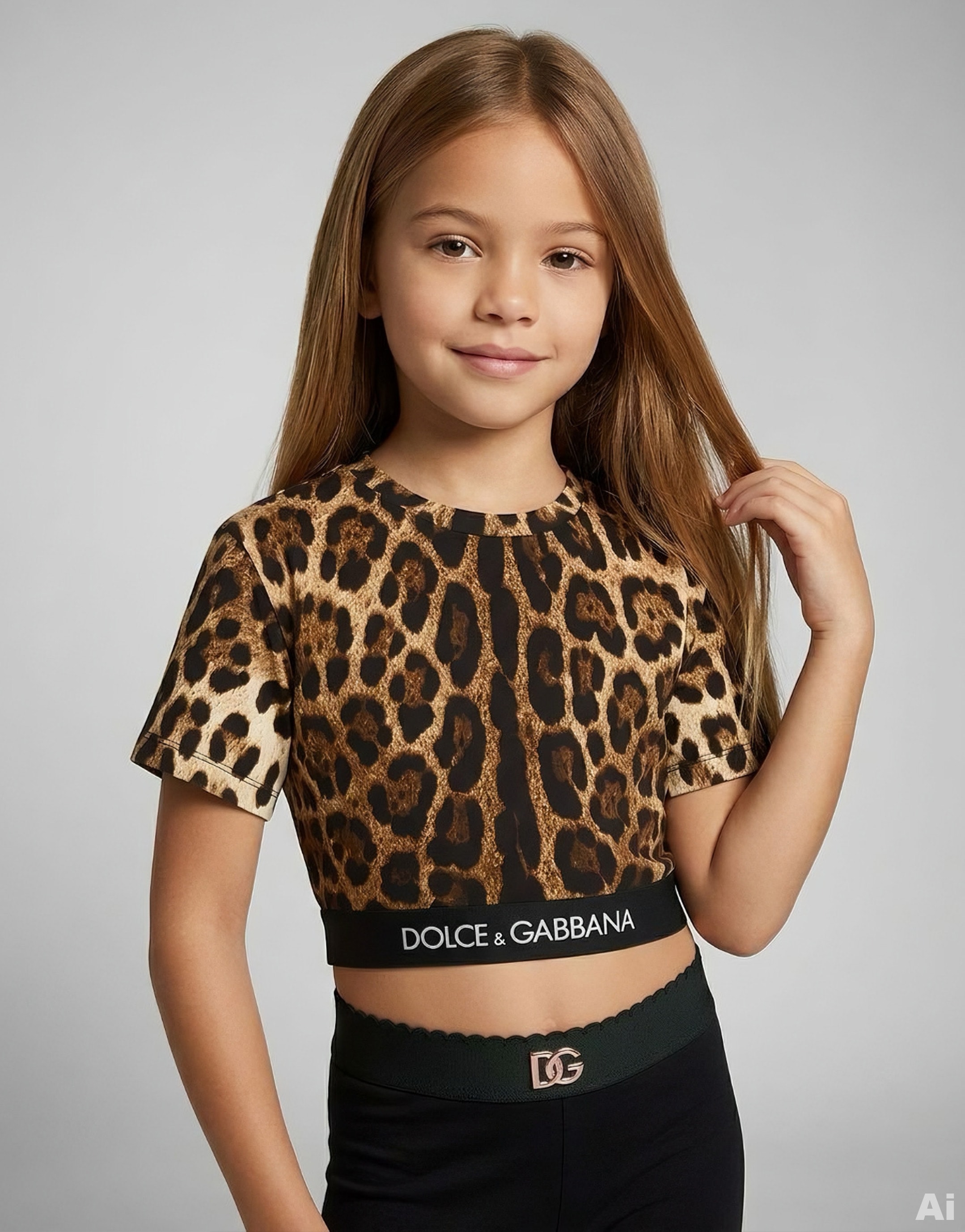 Dolce & Gabbana Kids Leopard-Print Cropped T-Shirt with Logo Jacquard Tape