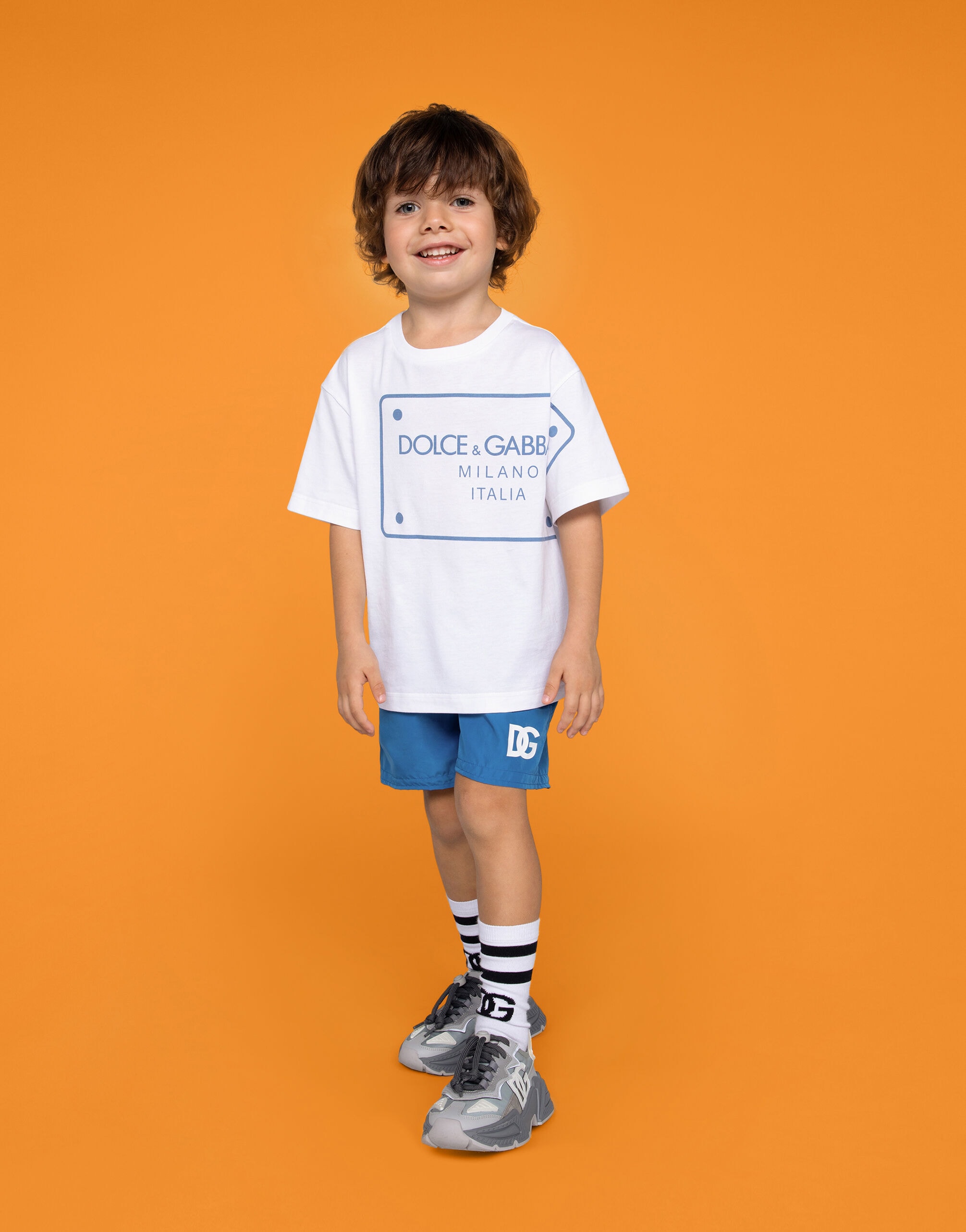 Dolce & Gabbana Kids' Nylon Swim Trunks with DG Logo Print