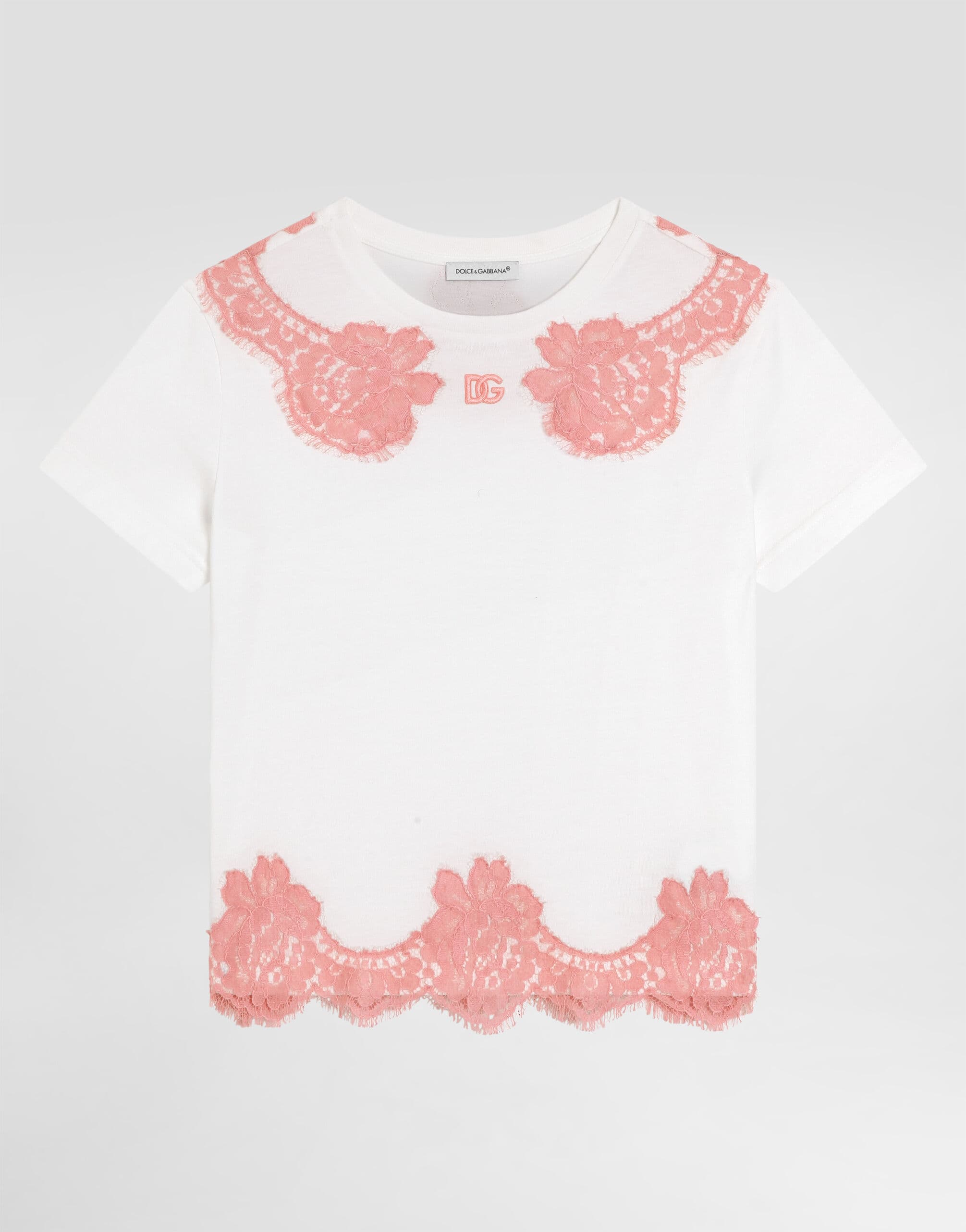 Dolce & Gabbana Kids Jersey T-Shirt with Lace and DG Embroidery