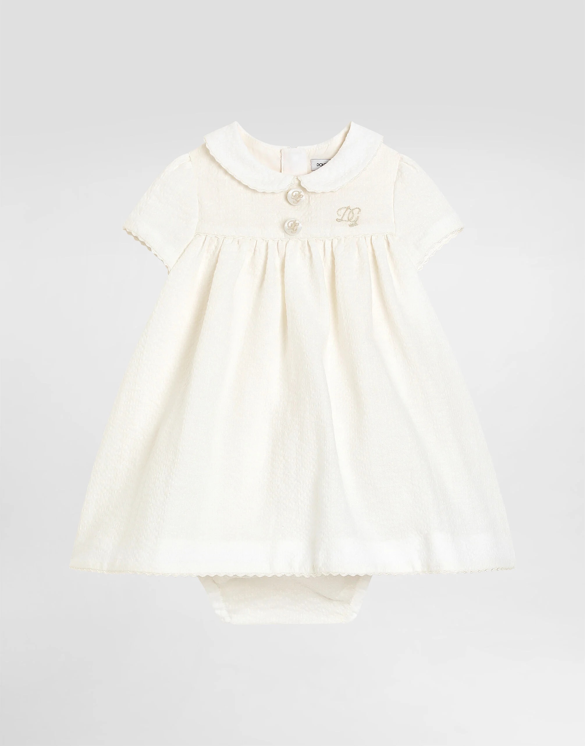 Dolce & Gabbana Kids Baby Girl's Seersucker Linen Dress with Embroidery