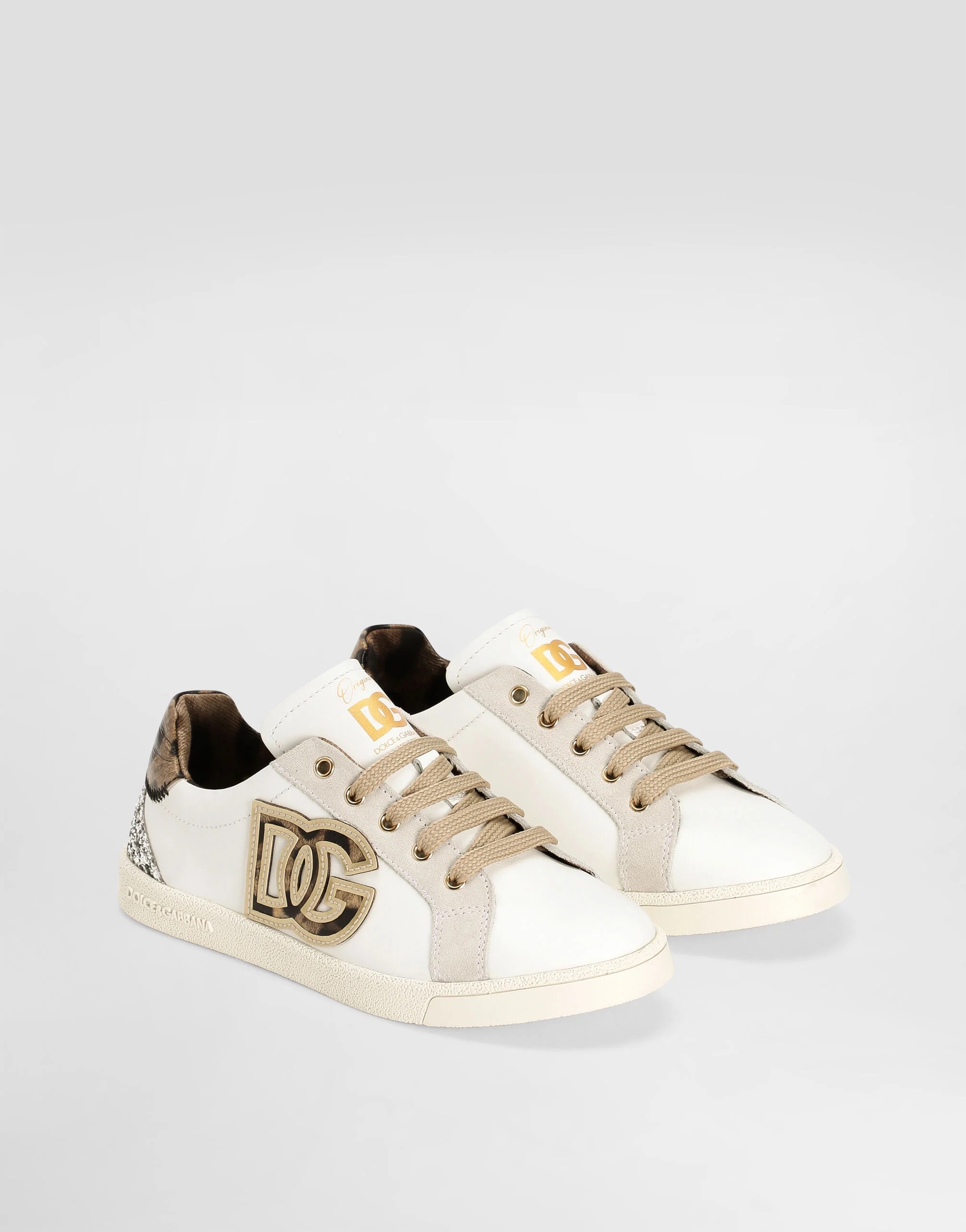 Dolce & Gabbana Kids DG Original Sneakers in Calfskin and Split Leather