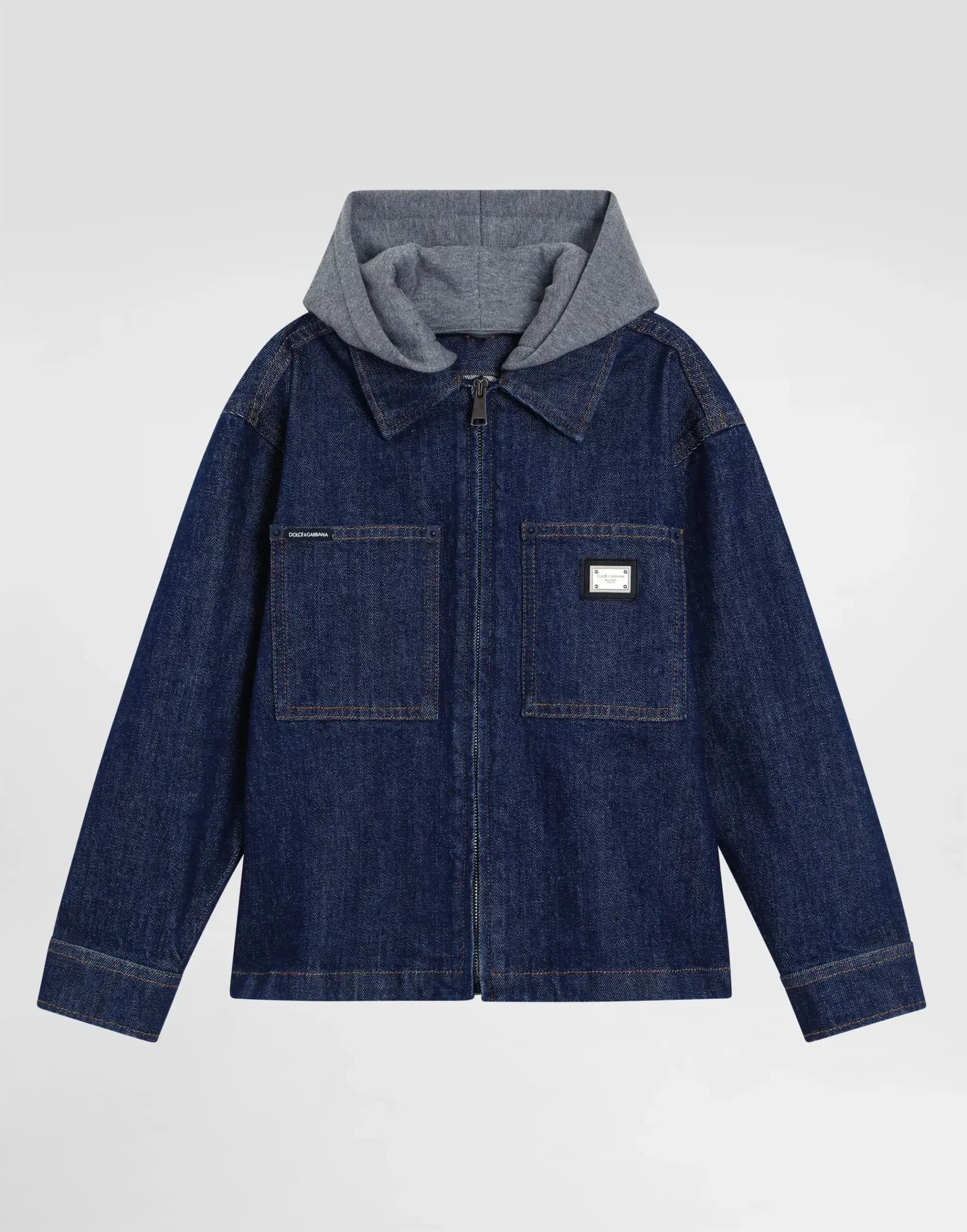 Dolce & Gabbana Kids denim bomber jacket with a hood