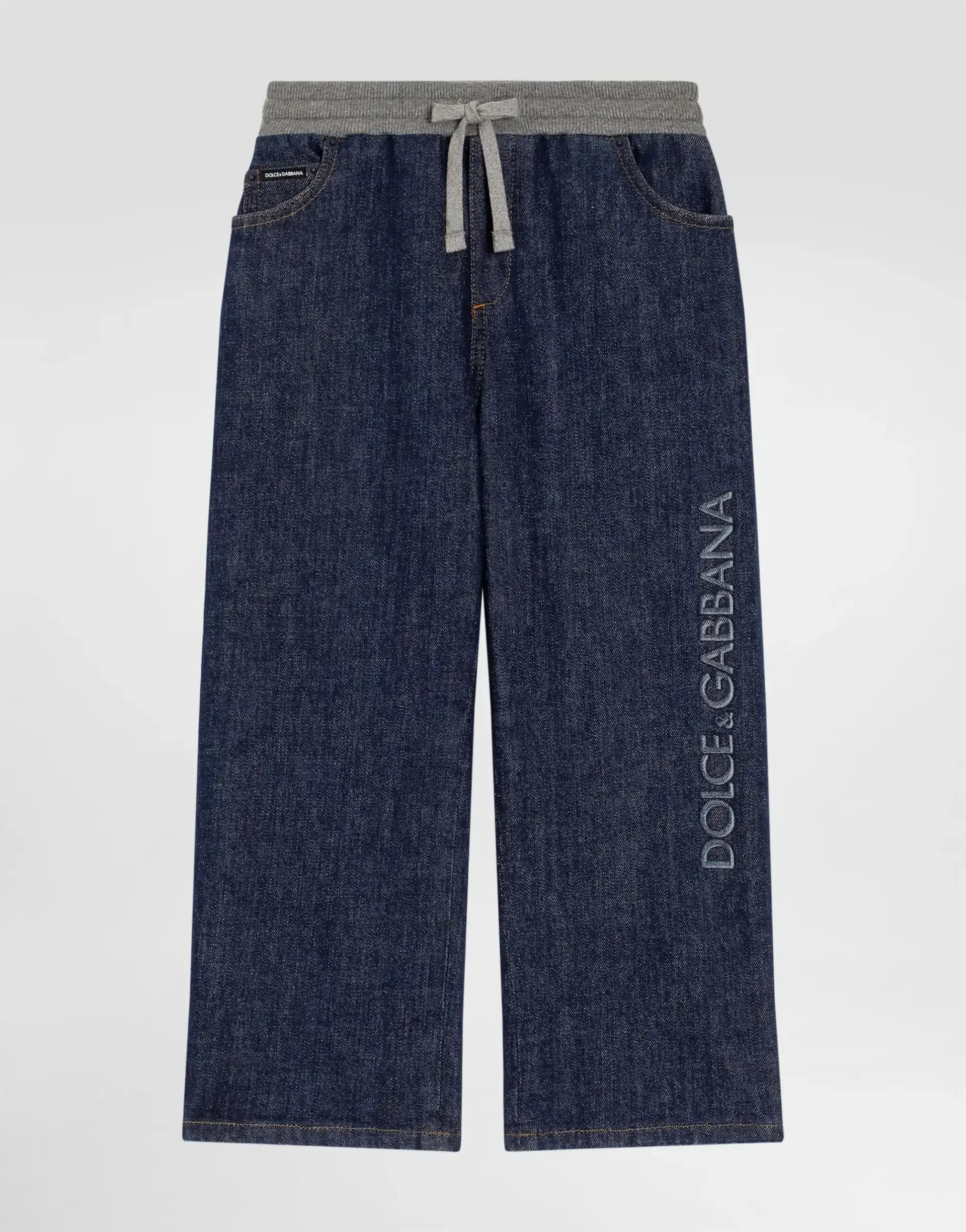 Dolce & Gabbana Kids' 5-Pocket Denim Trousers with Embossed Embroidery