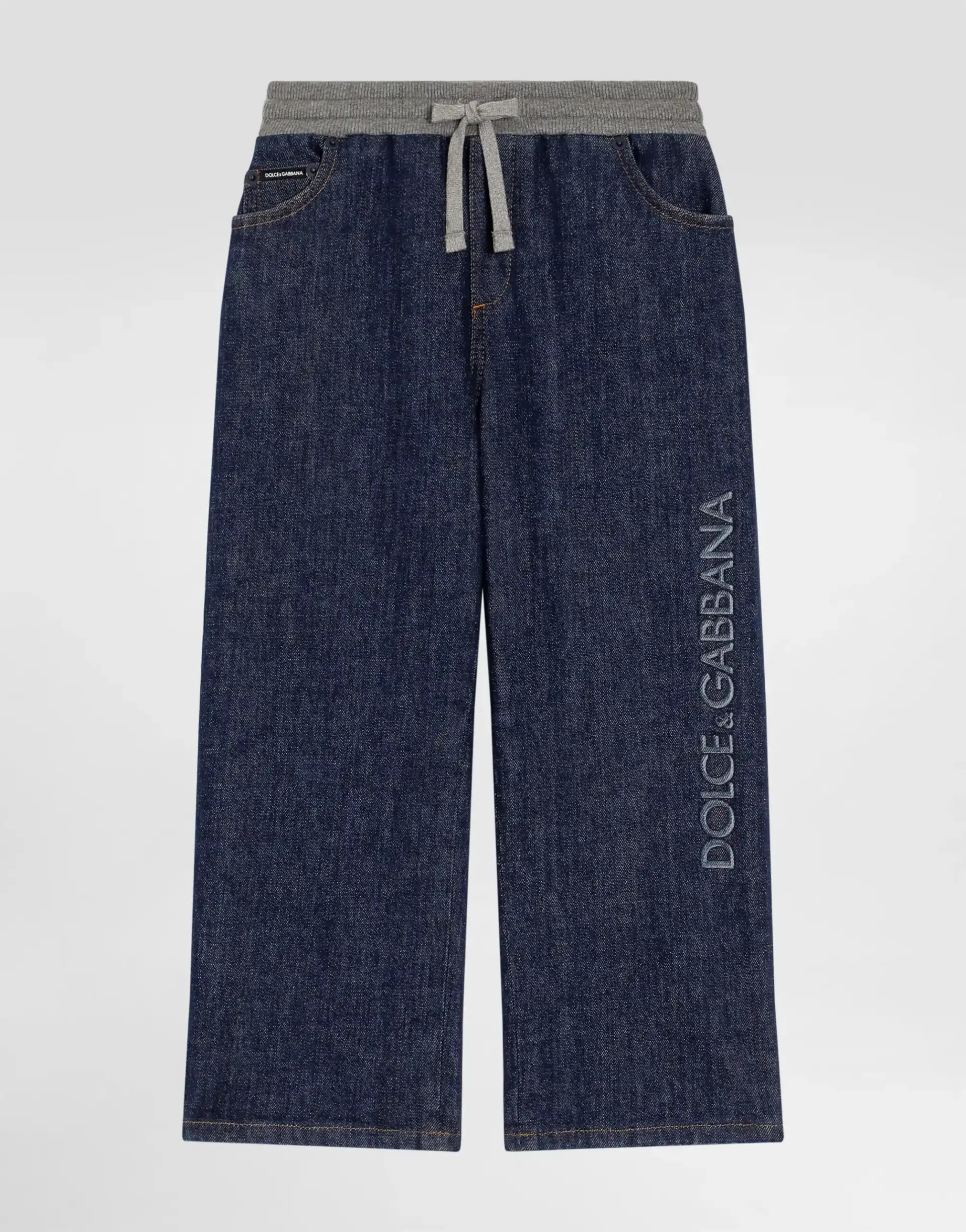 Dolce & Gabbana Kids' 5-Pocket Denim Trousers with Embossed Embroidery