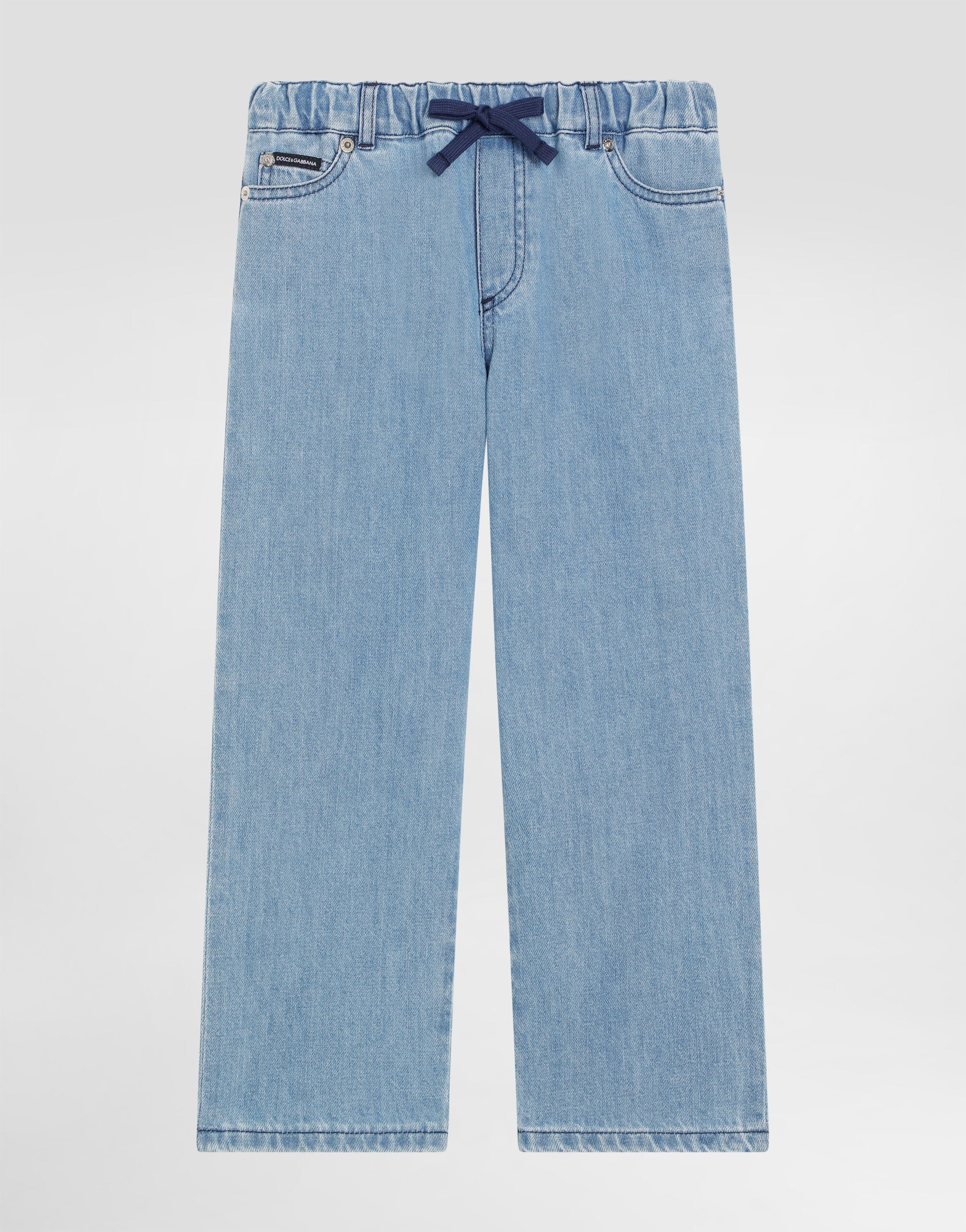 Dolce & Gabbana Kids Blue 5-Pocket Denim Trousers with Logo Plaque