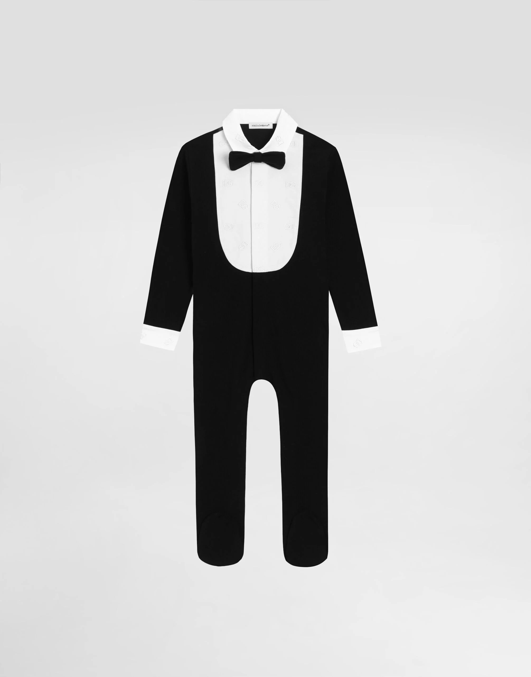 Dolce & Gabbana Kids Baby Interlock Romper with Embroidered Bow Tie