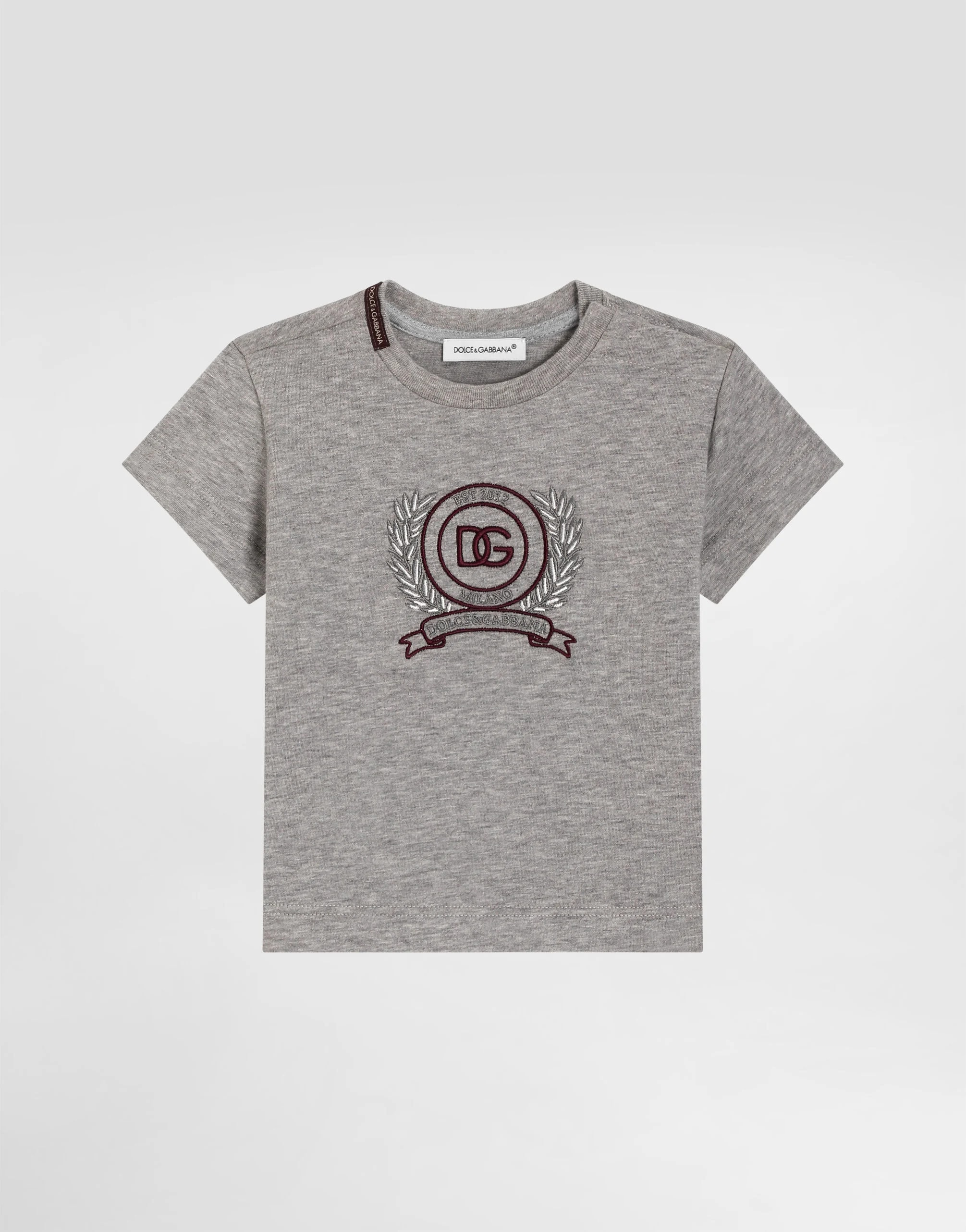 Dolce & Gabbana Kids Bicolour Cotton T-Shirt with Embroidered DG Logo