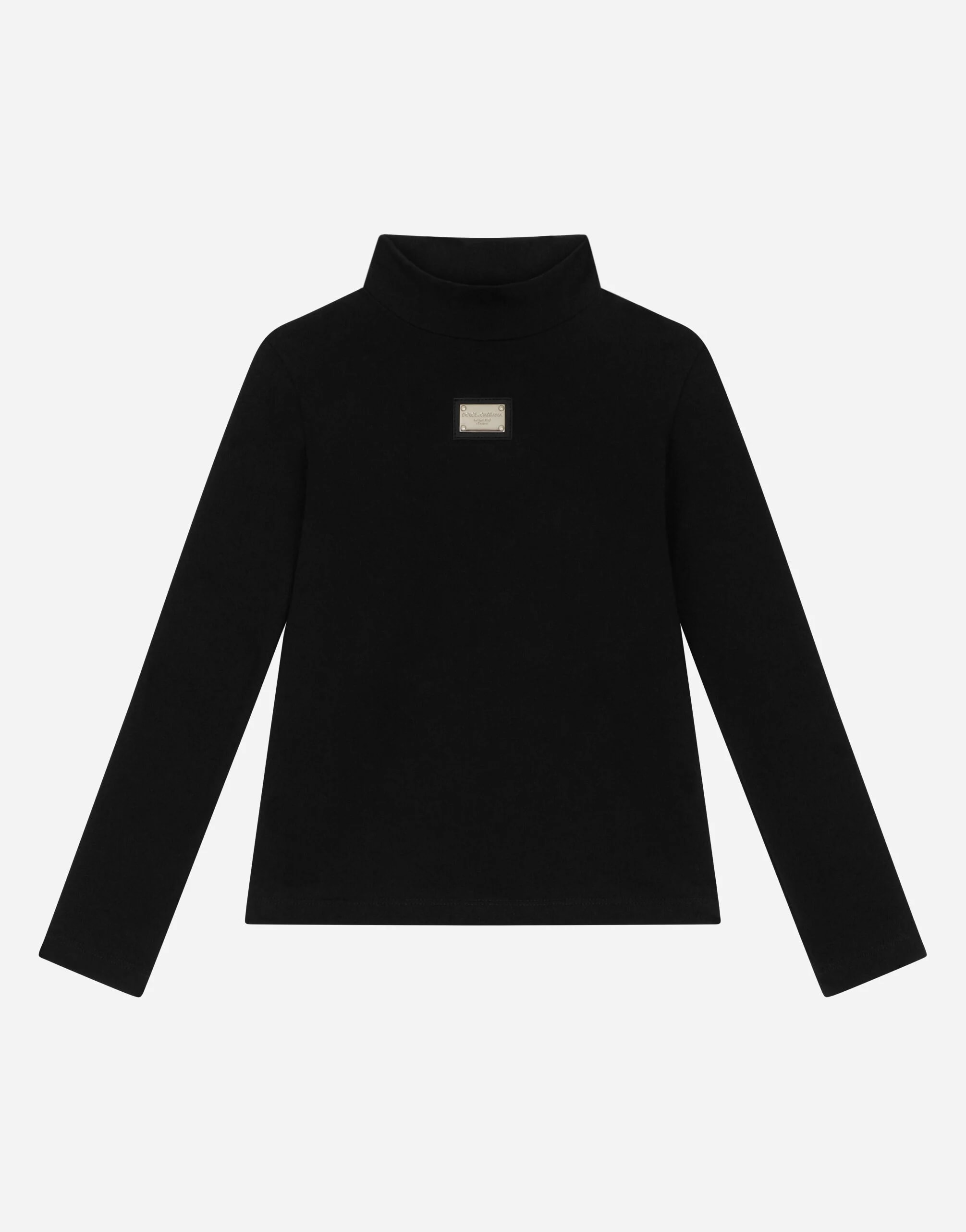 Dolce & Gabbana Kids Cotton Black Turtleneck with DG Logo Embroidery