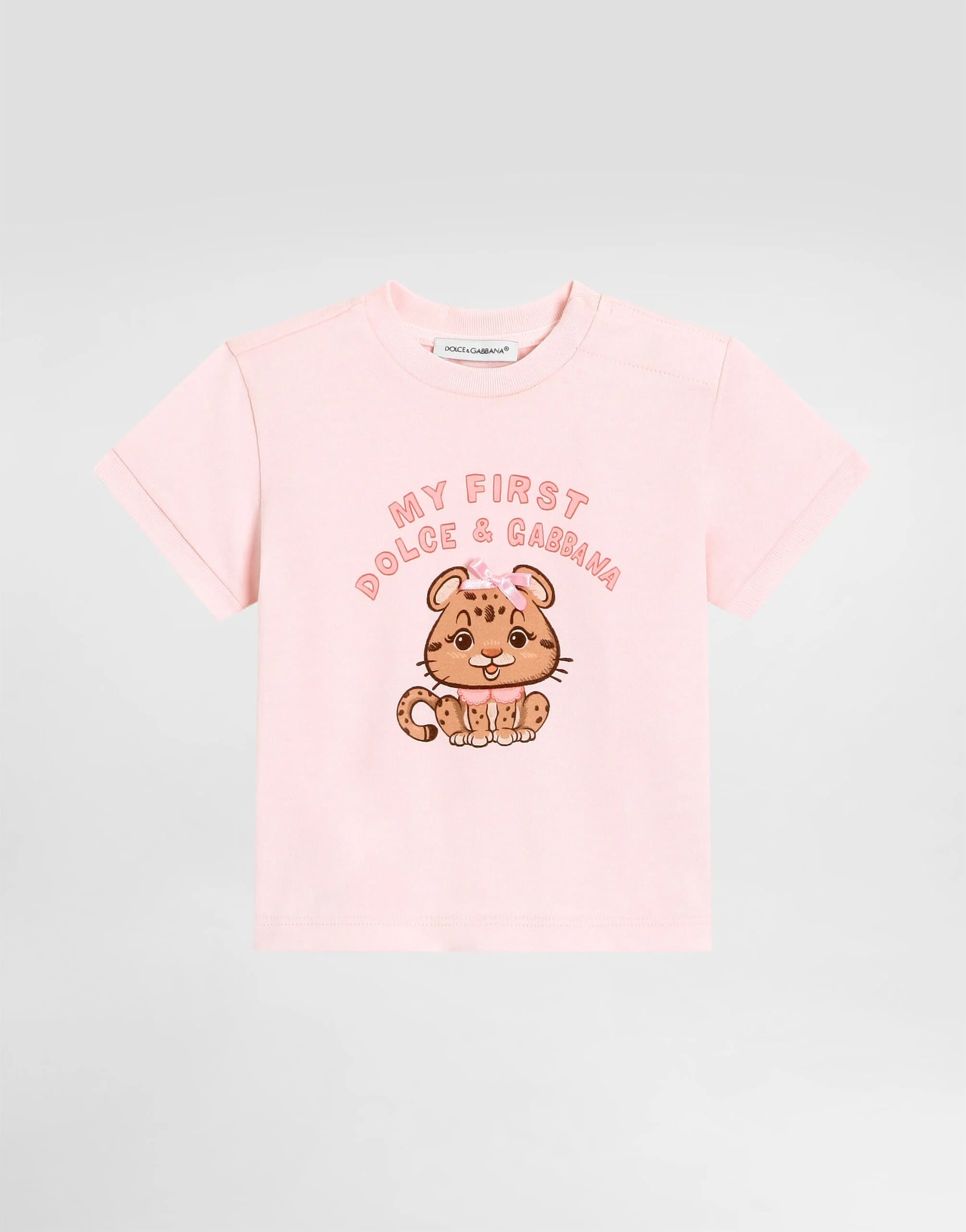 Dolce & Gabbana Kids Cotton T-Shirt with Glitter Leopard Heart Print