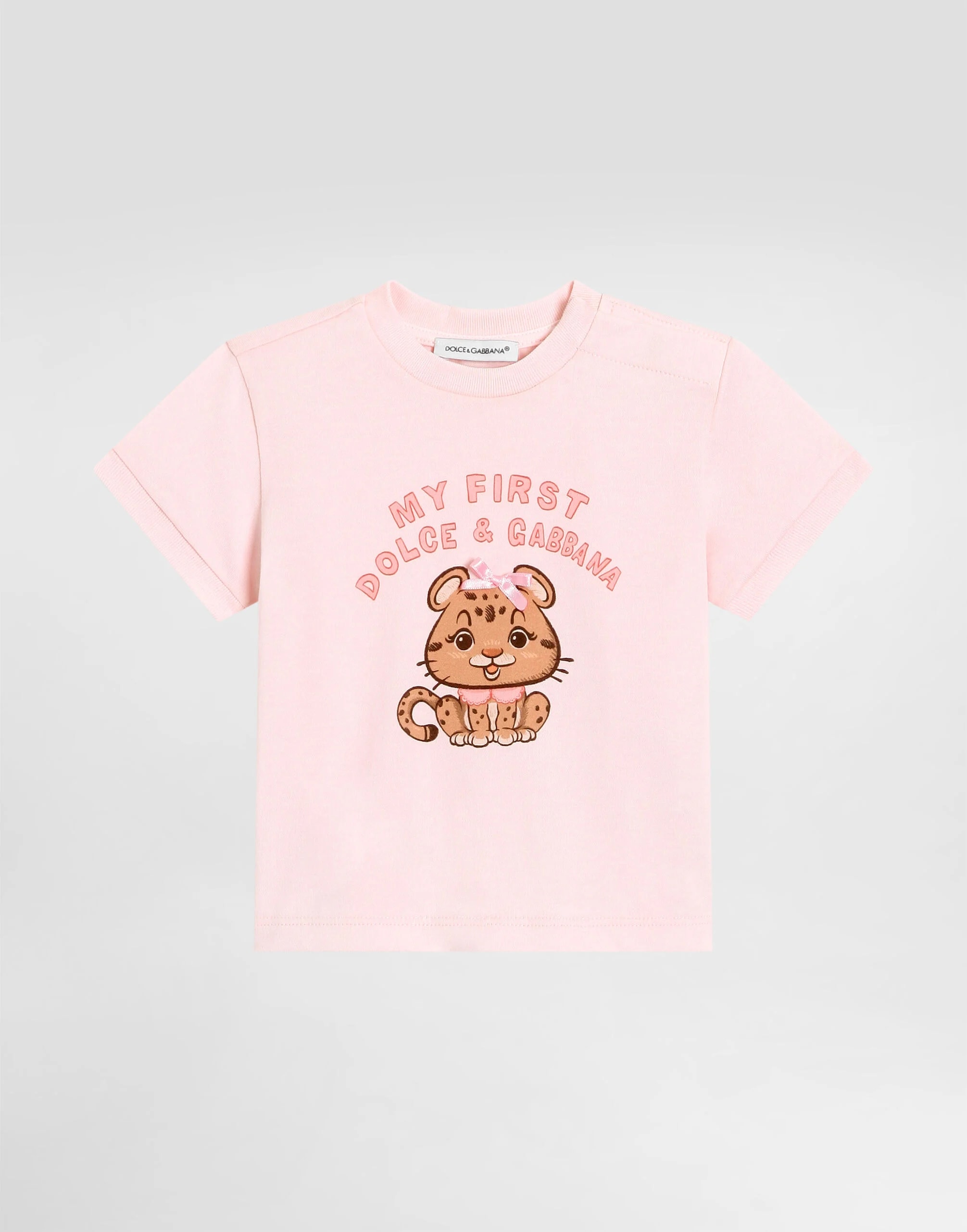 Dolce & Gabbana Kids Cotton T-Shirt with Glitter Leopard Heart Print