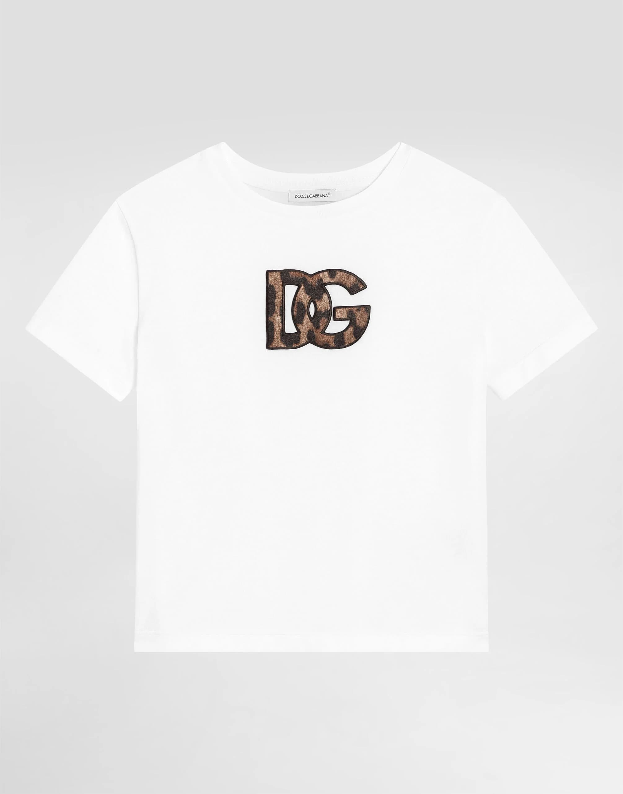 Dolce & Gabbana Kids Cotton T-Shirt with Leopard-Print DG Patch